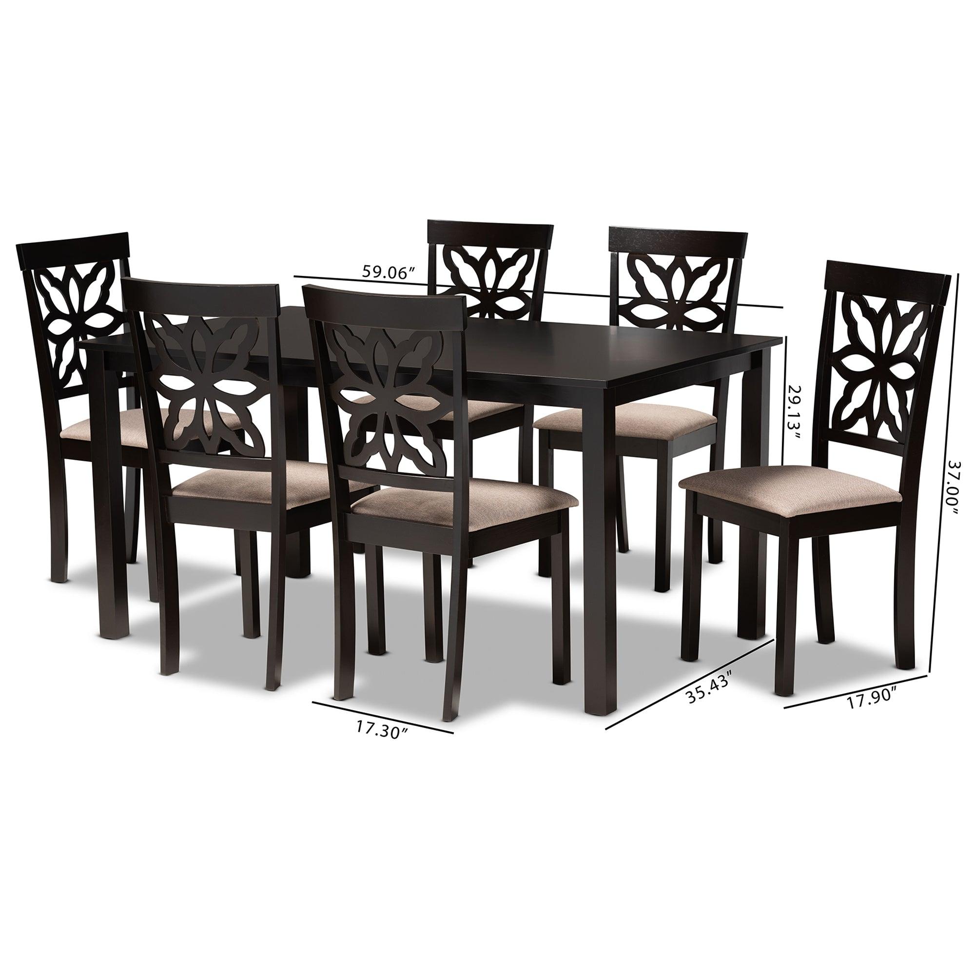 Dallas Modern and Contemporary Sand Fabric Upholstered and Finished Wood 7-Piece Dining Set