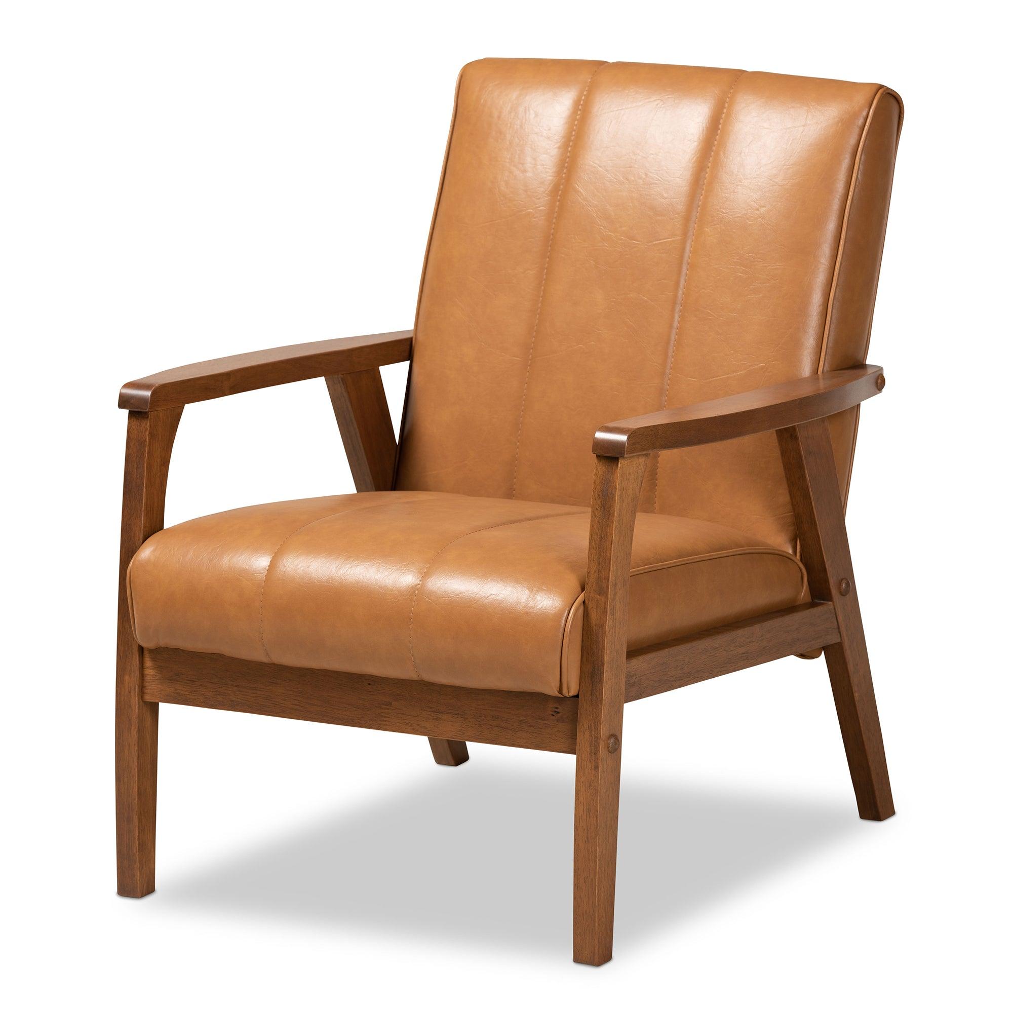 Nikko Mid-century Modern Faux Leather Upholstered and finished Wood Lounge Chair