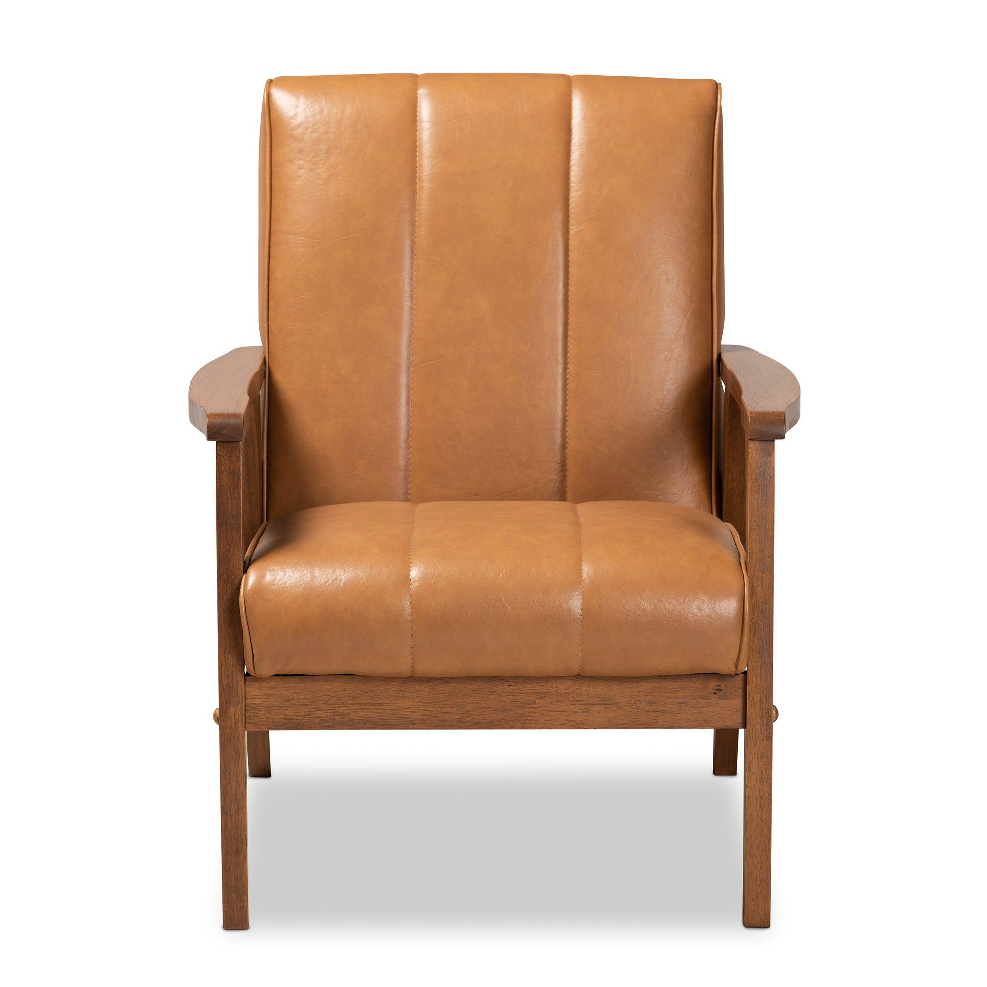 Nikko Mid-century Modern Faux Leather Upholstered and finished Wood Lounge Chair