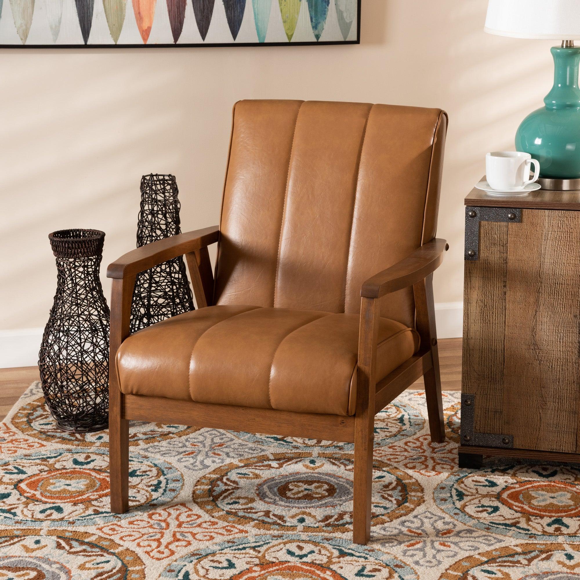 Nikko Mid-century Modern Faux Leather Upholstered and finished Wood Lounge Chair