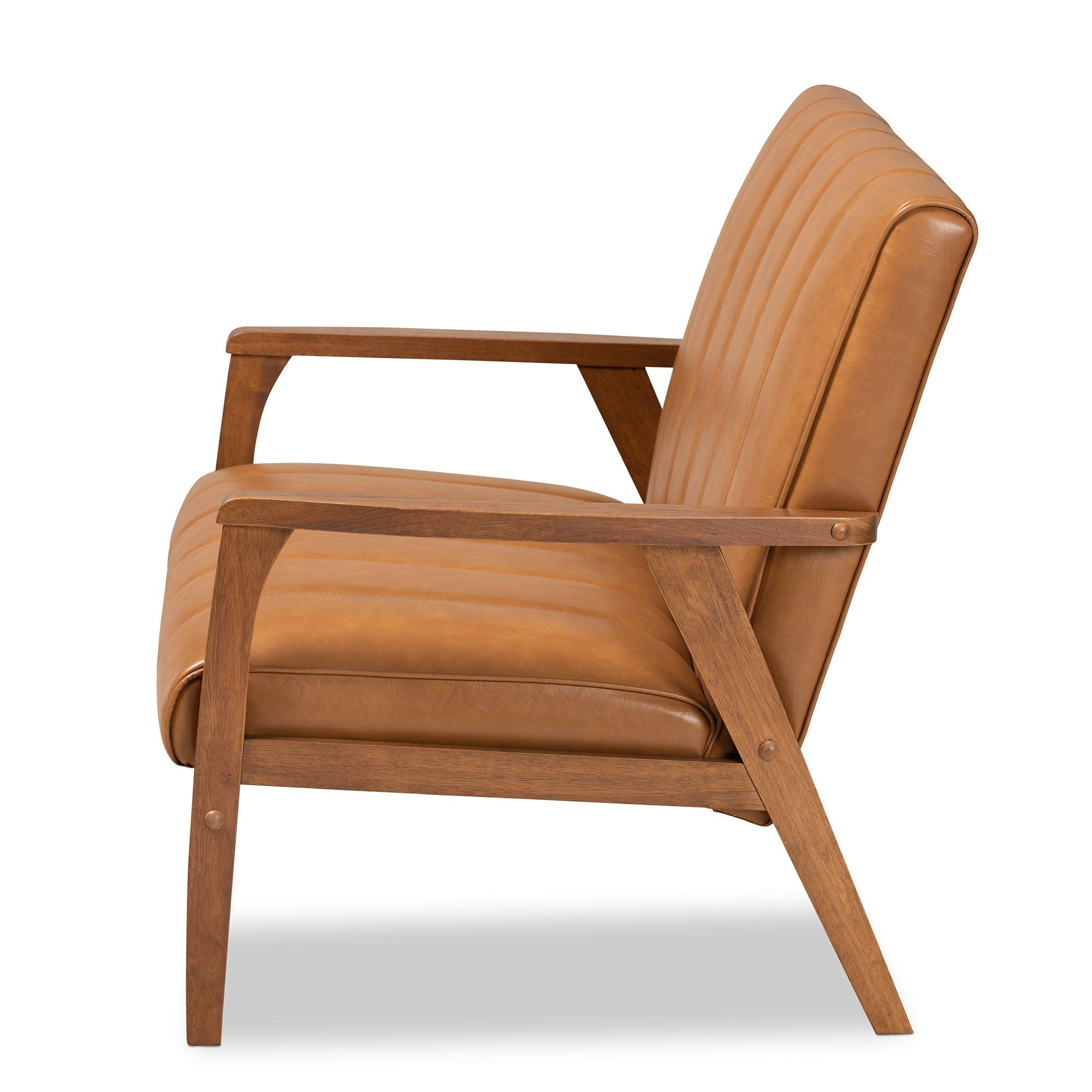 Nikko Mid-century Modern Faux Leather Upholstered and finished Wood Loveseat