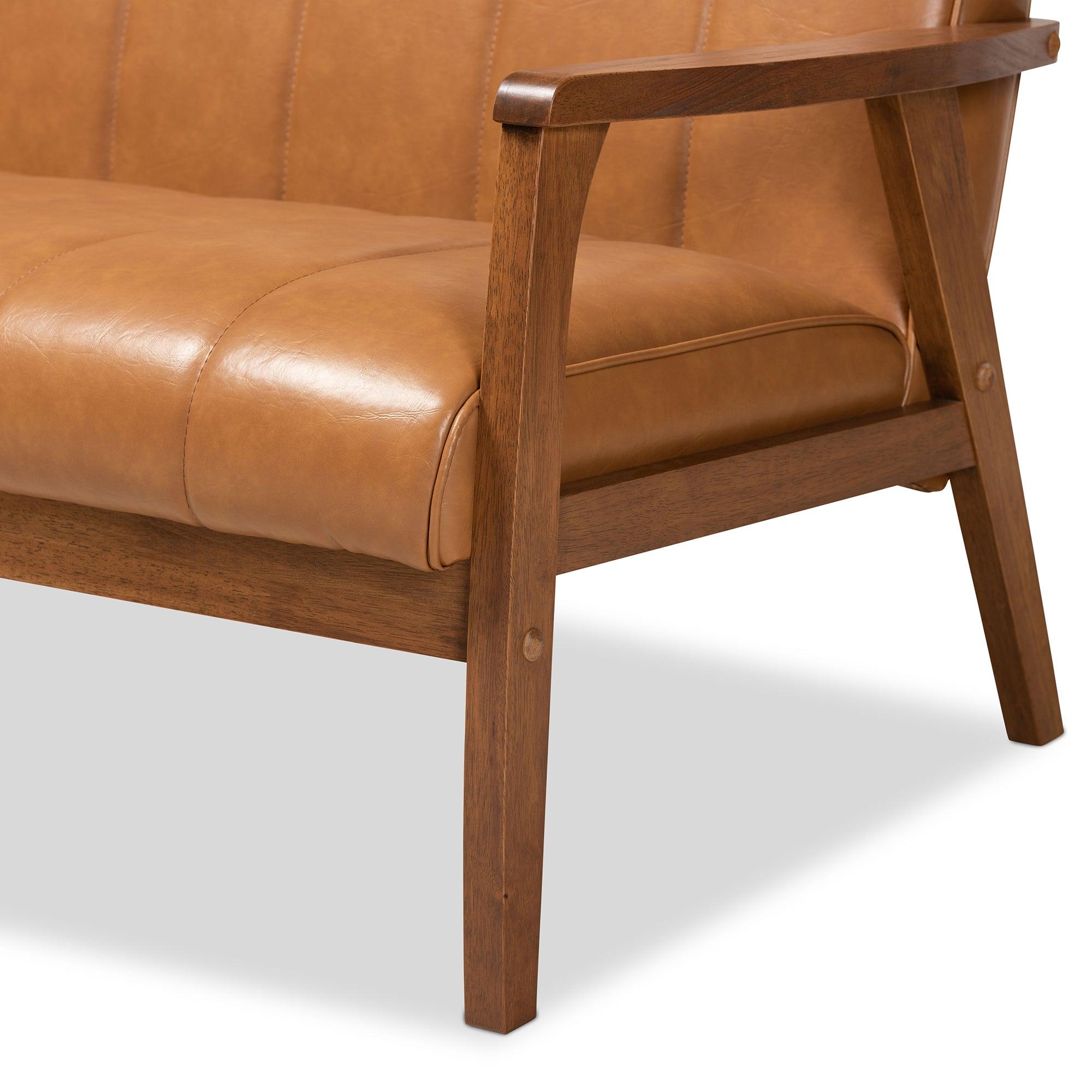 Nikko Mid-century Modern Faux Leather Upholstered and finished Wood Loveseat