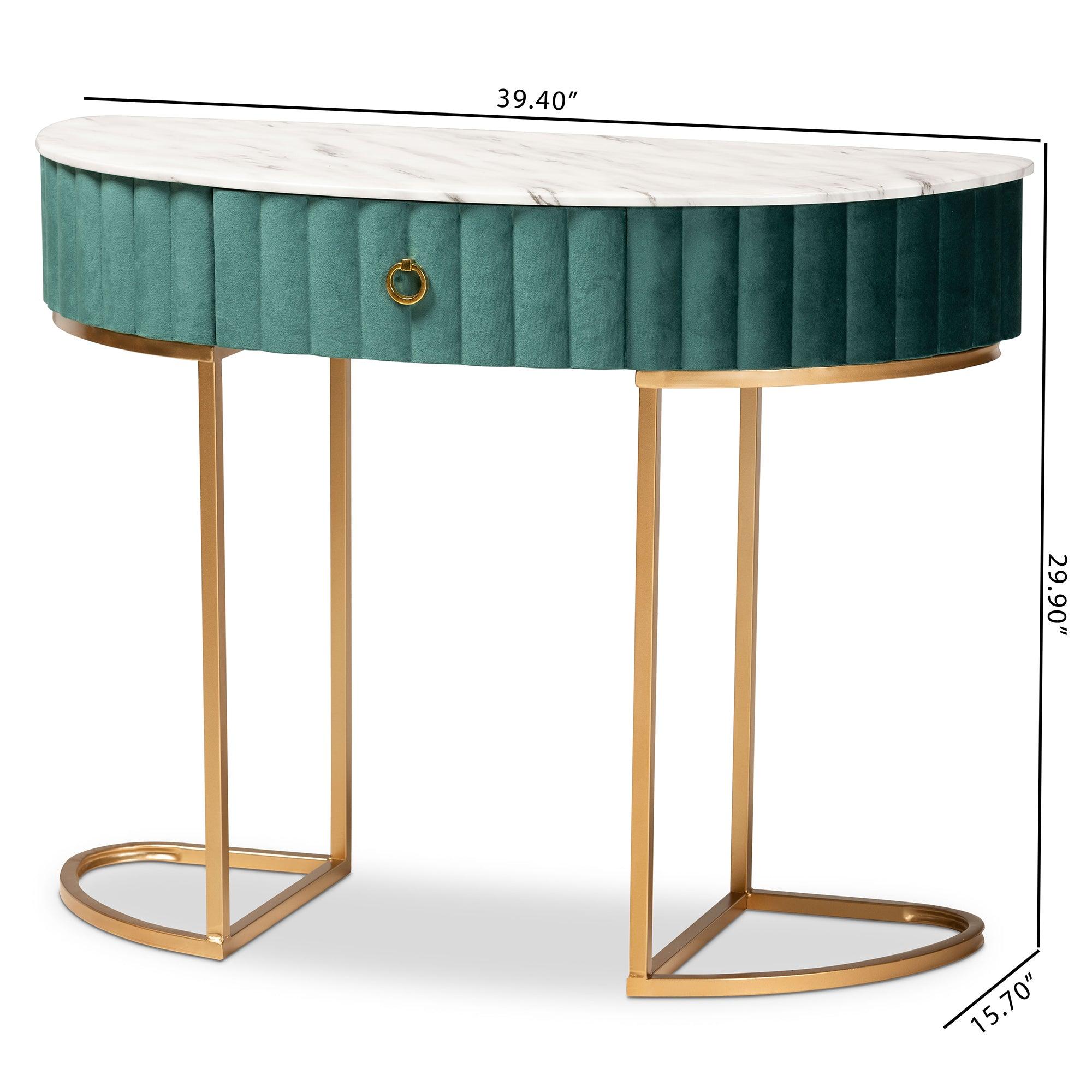 Beale Luxe and Glam Velvet Upholstered and Brushed Finished 1-Drawer Console Table