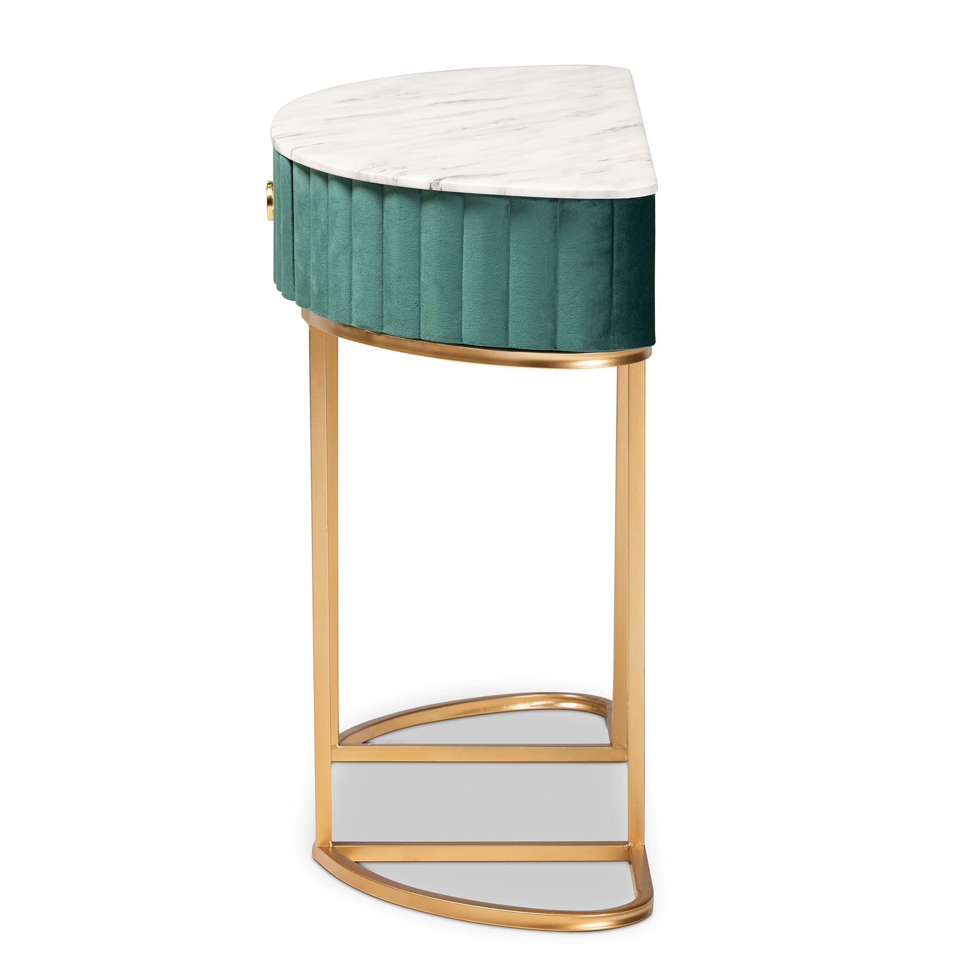 Beale Luxe and Glam Velvet Upholstered and Brushed Finished 1-Drawer Console Table