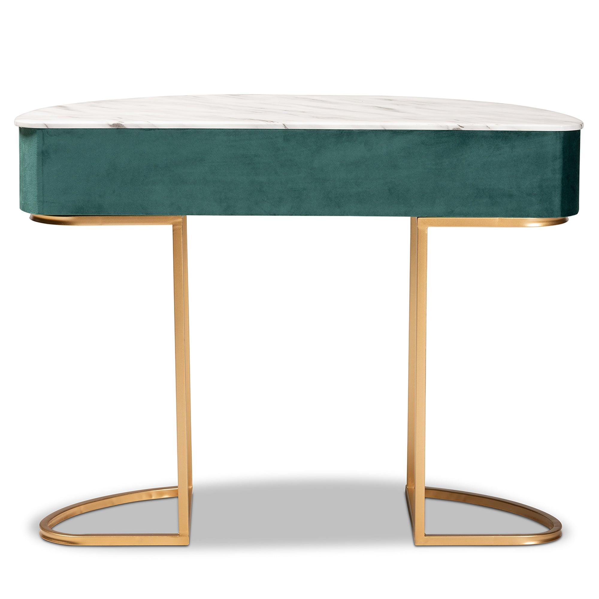 Beale Luxe and Glam Velvet Upholstered and Brushed Finished 1-Drawer Console Table