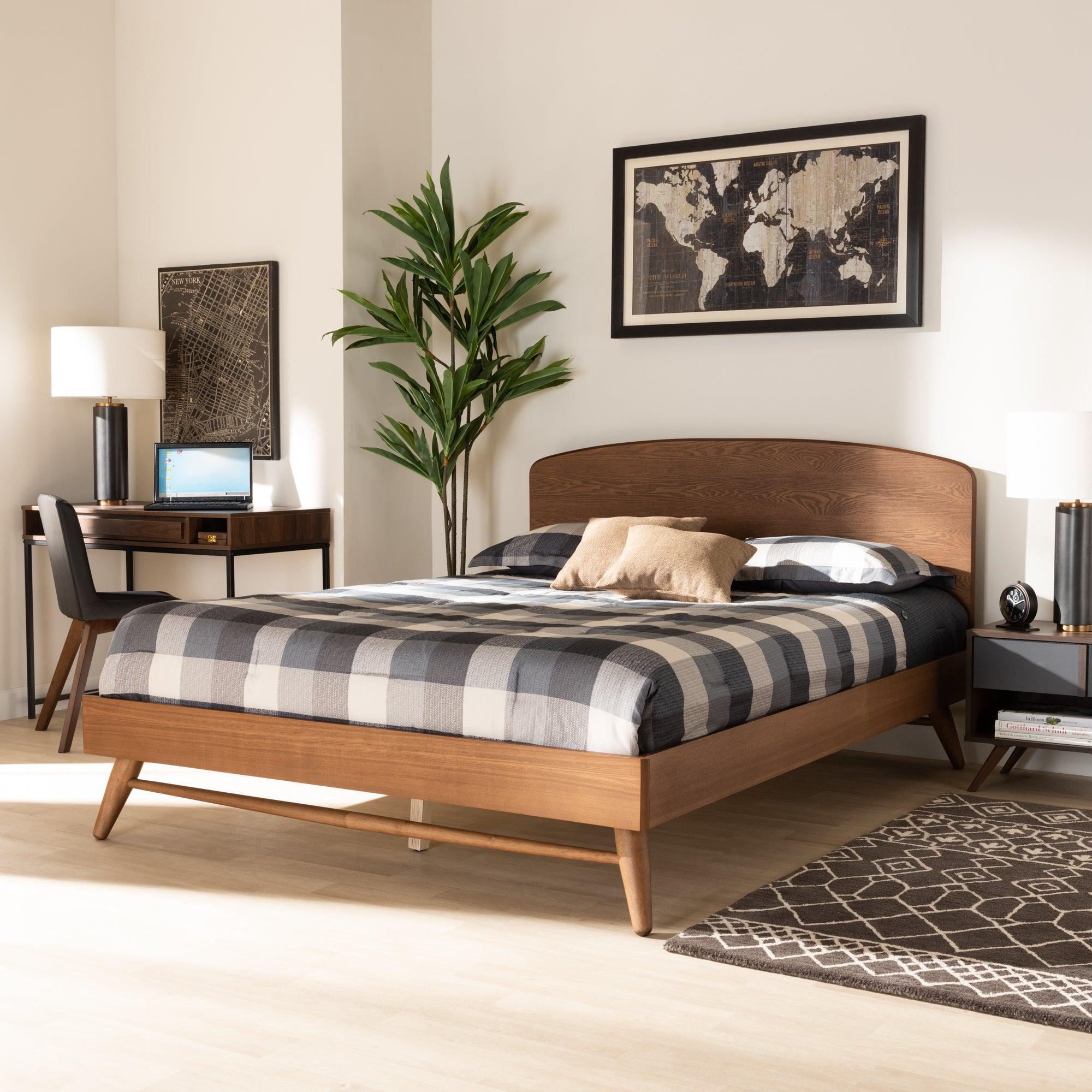 Keagan Mid-Century Modern Transitional Finished Wood Platform Bed