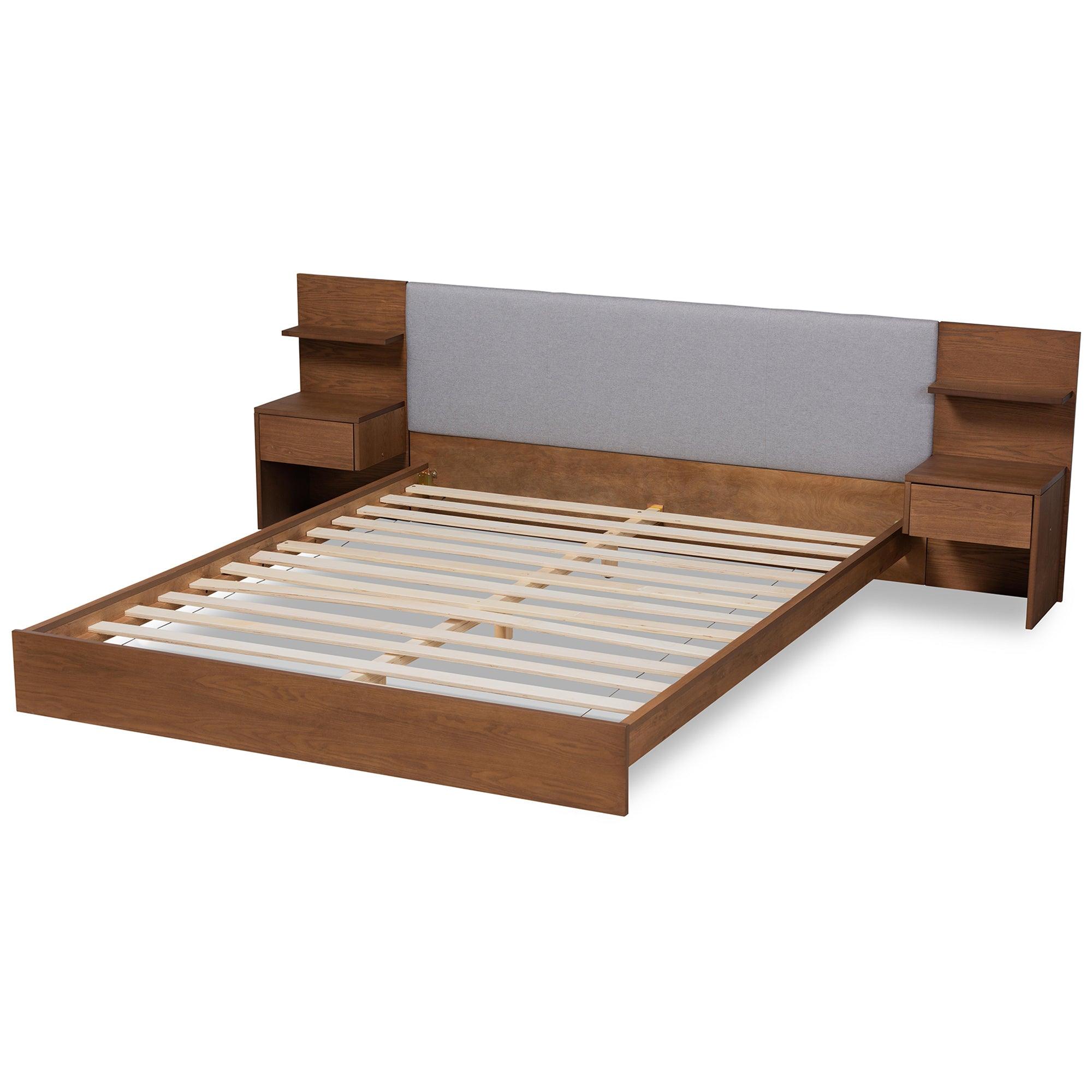 Sami Modern and Contemporary Light Fabric Upholstered and Finished Wood Platform Storage Bed