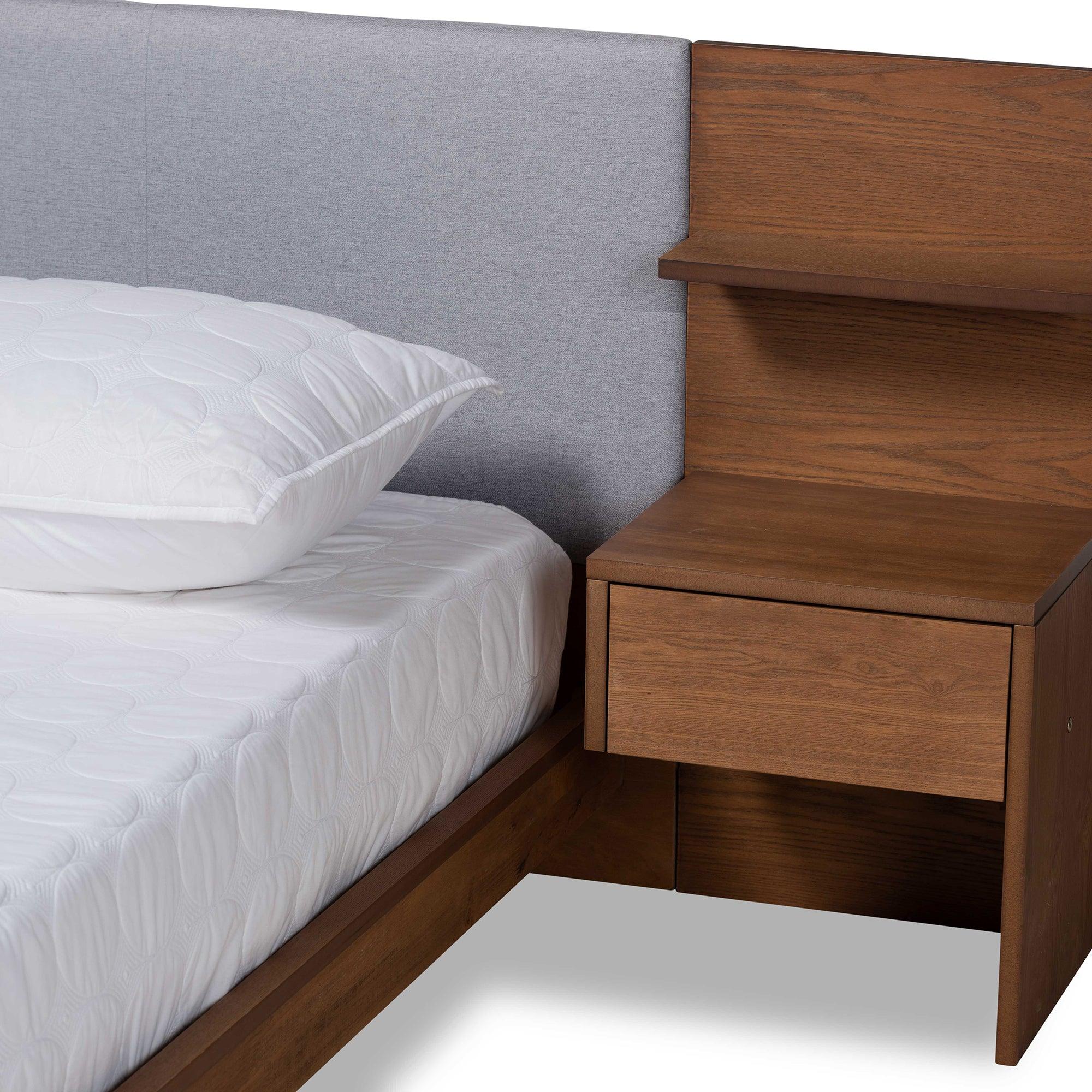 Sami Modern and Contemporary Light Fabric Upholstered and Finished Wood Platform Storage Bed