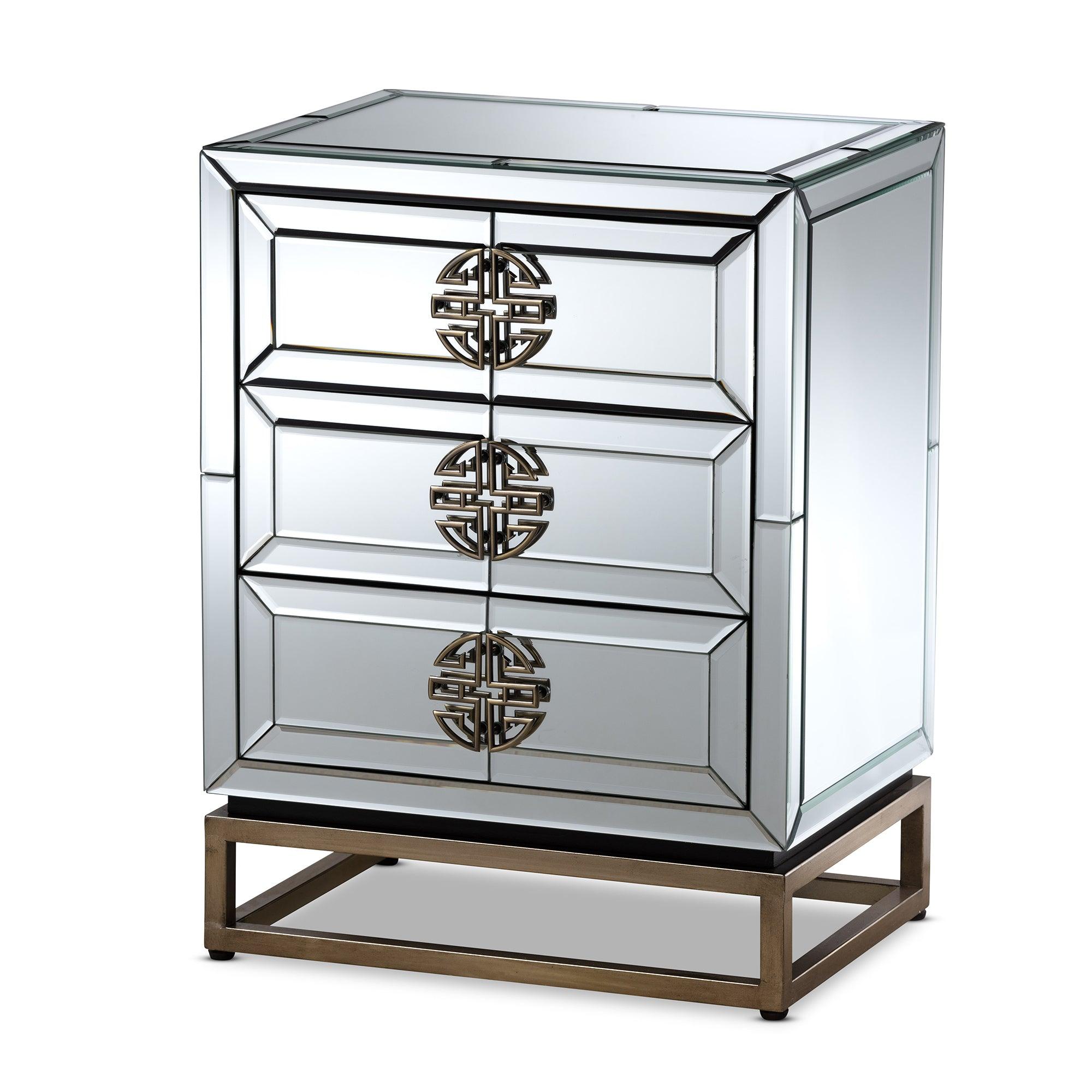 Laken Contemporary Glam and Luxe Mirrored and Finished 3-Drawer End Table