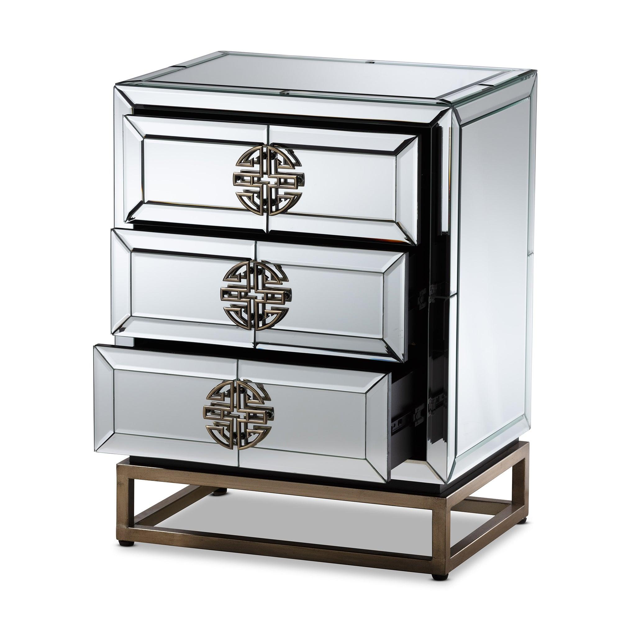 Laken Contemporary Glam and Luxe Mirrored and Finished 3-Drawer End Table
