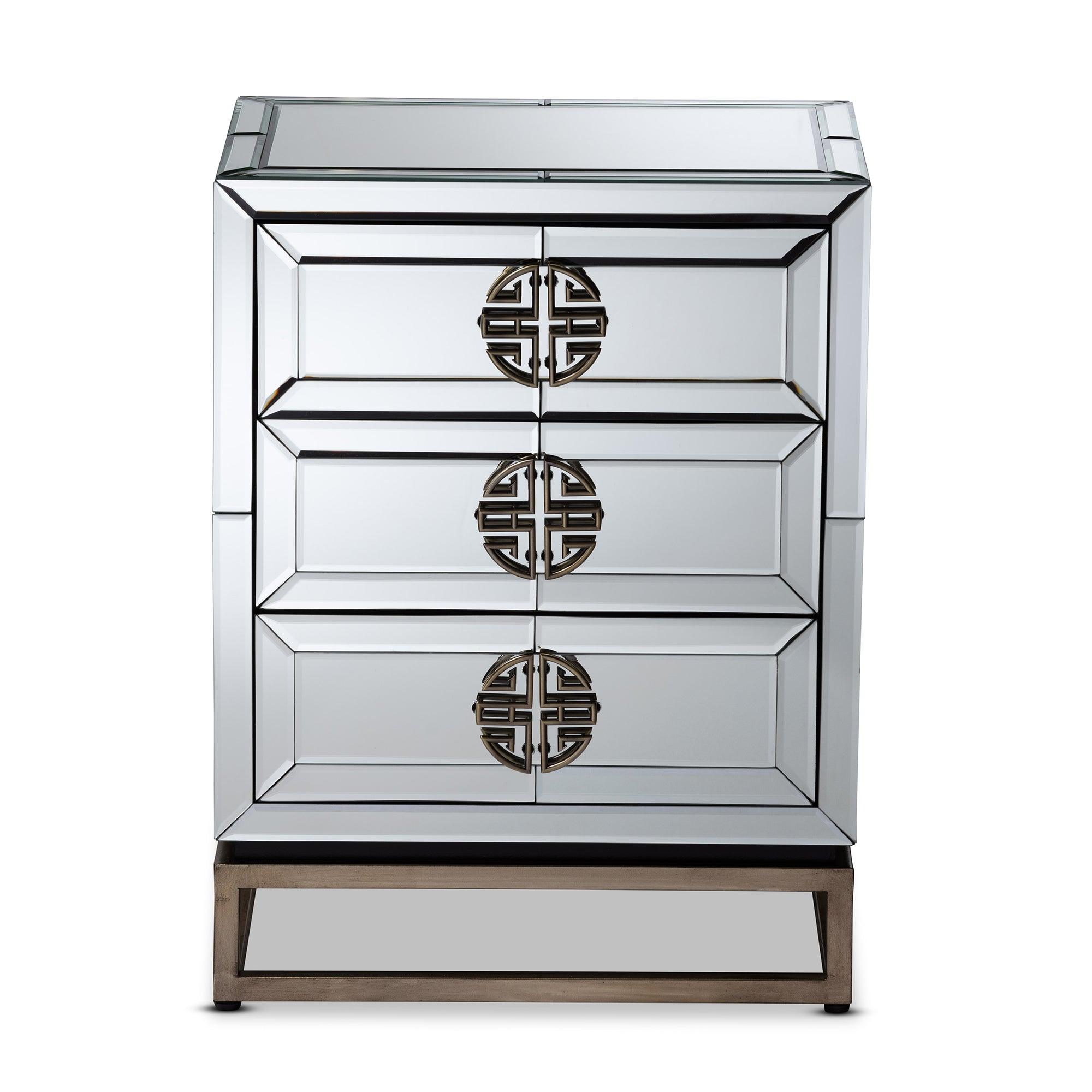 Laken Contemporary Glam and Luxe Mirrored and Finished 3-Drawer End Table