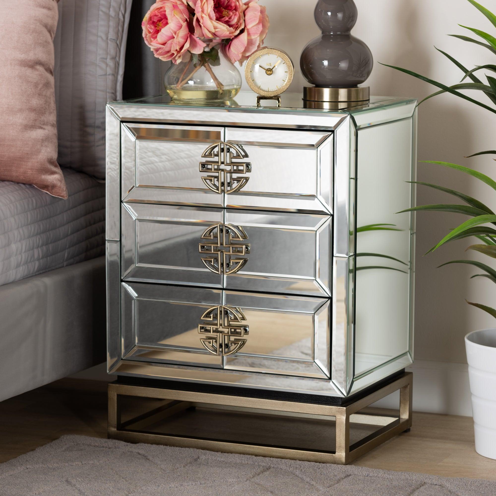 Laken Contemporary Glam and Luxe Mirrored and Finished 3-Drawer End Table