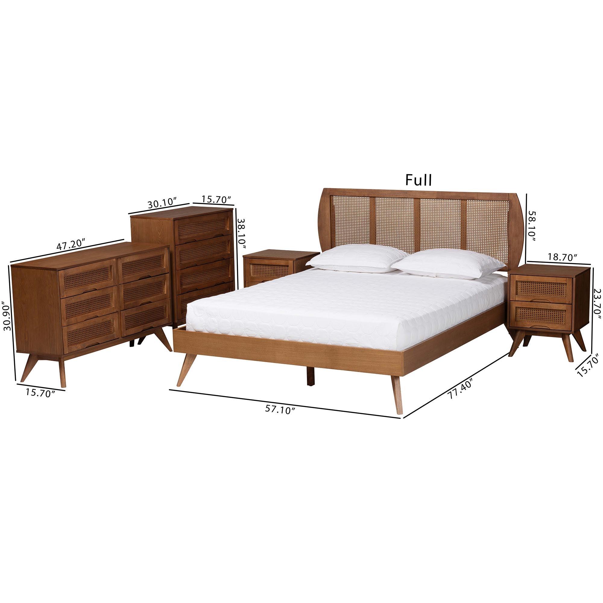 Asami Mid-Century Modern Finished Wood and Woven Rattan 5-Piece Bedroom Set