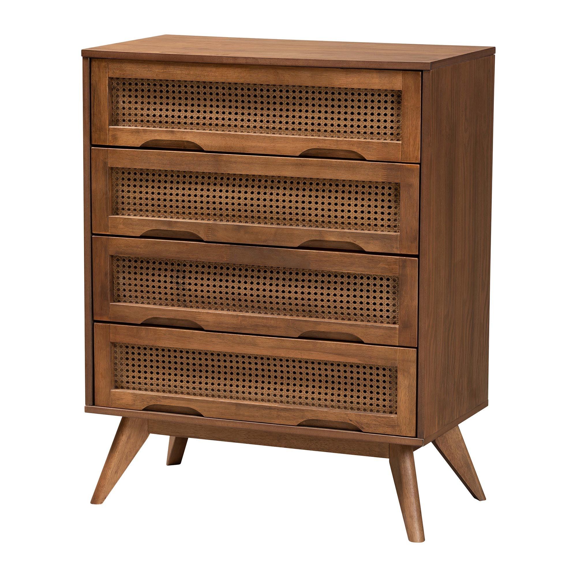Asami Mid-Century Modern Finished Wood and Woven Rattan 5-Piece Bedroom Set