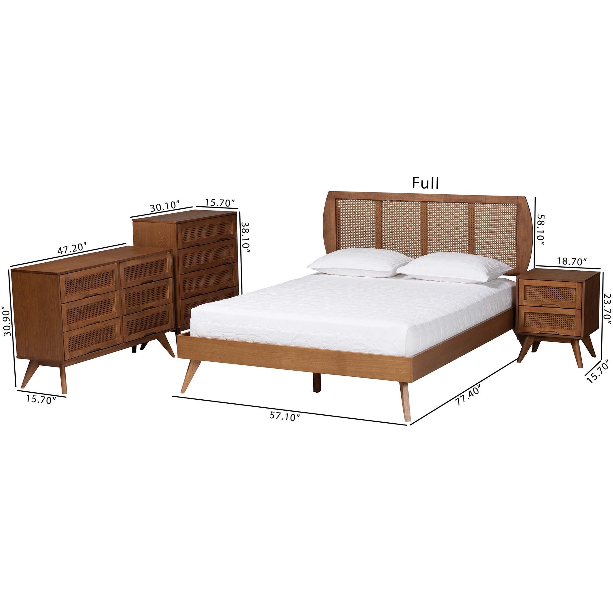Asami Mid-Century Modern Finished Wood and Woven Rattan 4-Piece Bedroom Set