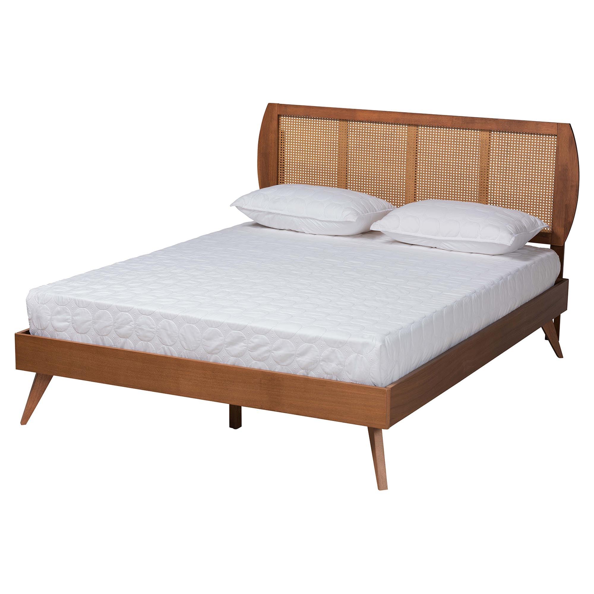 Asami Mid-Century Modern Finished Wood and Woven Rattan 4-Piece Bedroom Set