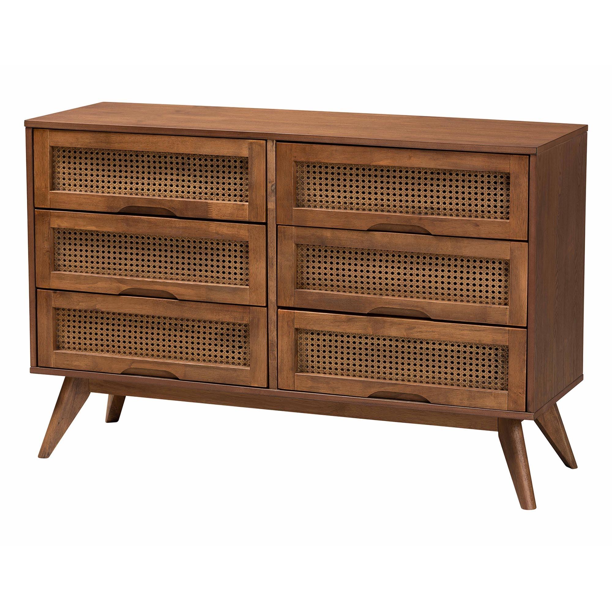 Asami Mid-Century Modern Finished Wood and Woven Rattan 4-Piece Bedroom Set