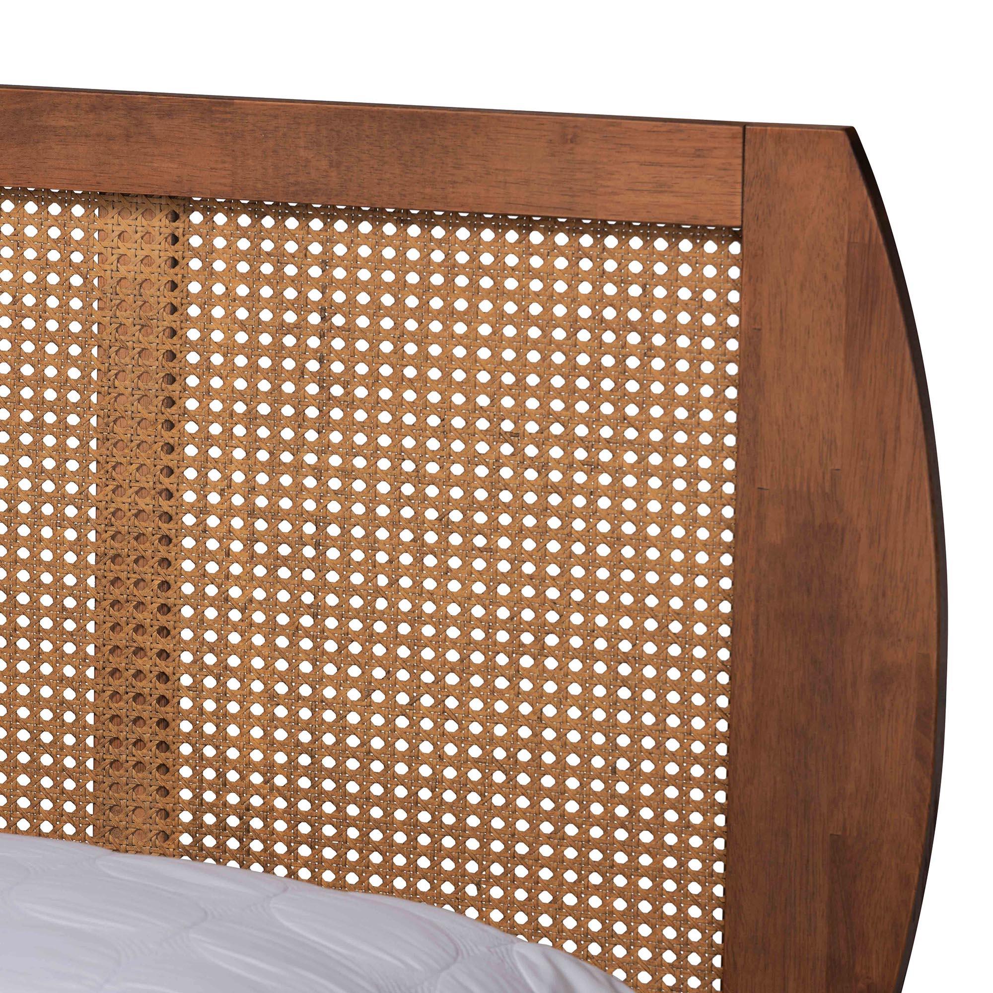 Asami Mid-Century Modern Finished Wood and Woven Rattan 4-Piece Bedroom Set