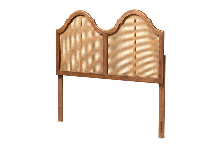 Hazel Vintage Classic and Traditional Ash Finished Wood and Synthetic Rattan Arched Headboard
