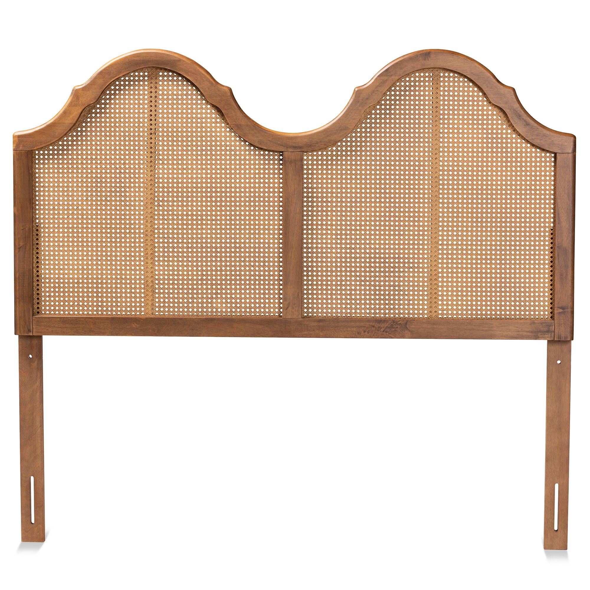 Hazel Vintage Classic and Traditional Ash Finished Wood and Synthetic Rattan Arched Headboard