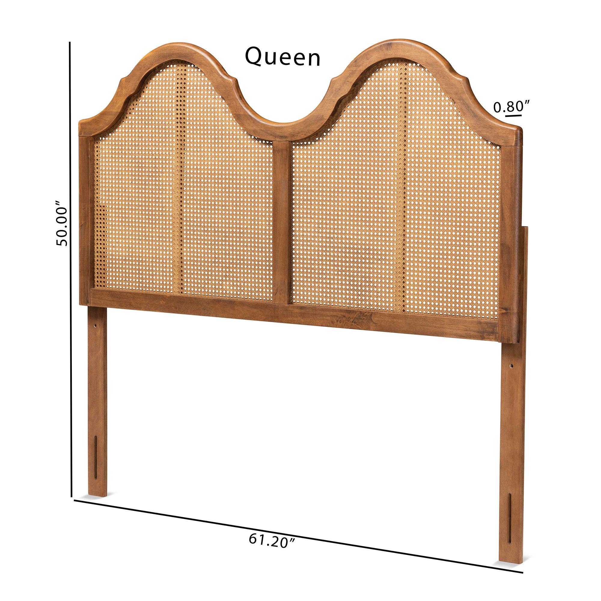Hazel Vintage Classic and Traditional Ash Finished Wood and Synthetic Rattan Arched Headboard