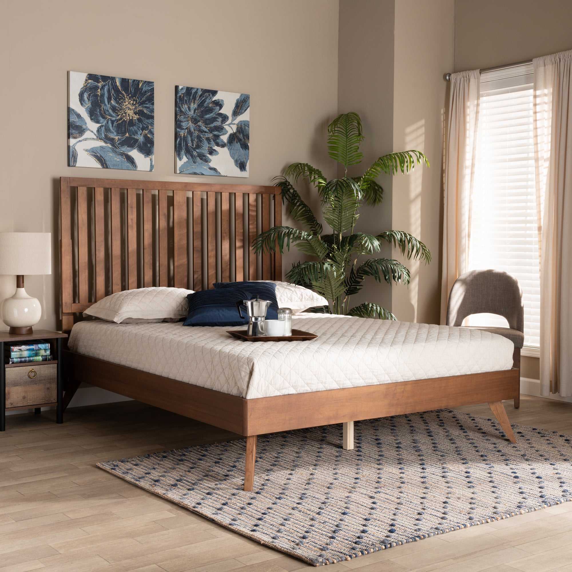 Saki Mid-Century Modern Finished Wood Platform Bed