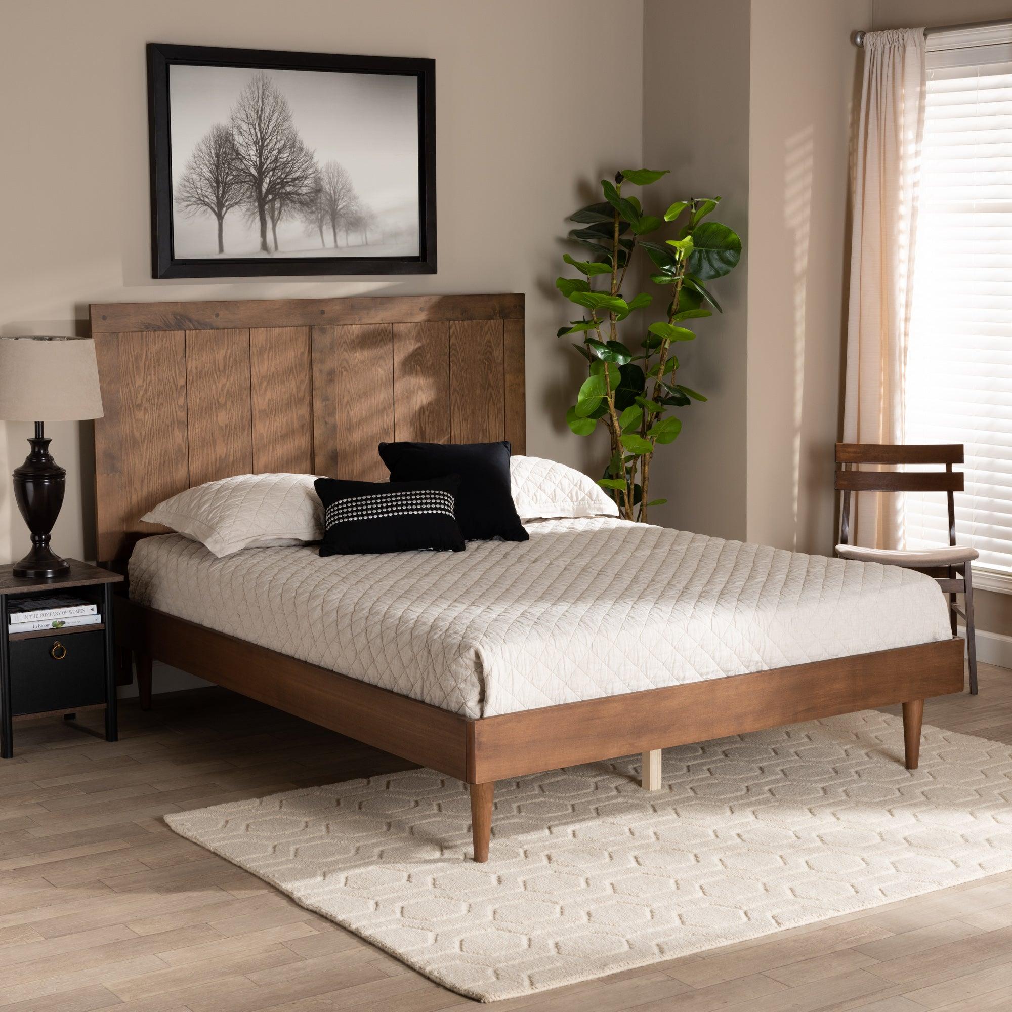 Nicola Mid-Century Modern Transitional Ash Finished Wood Platform Bed