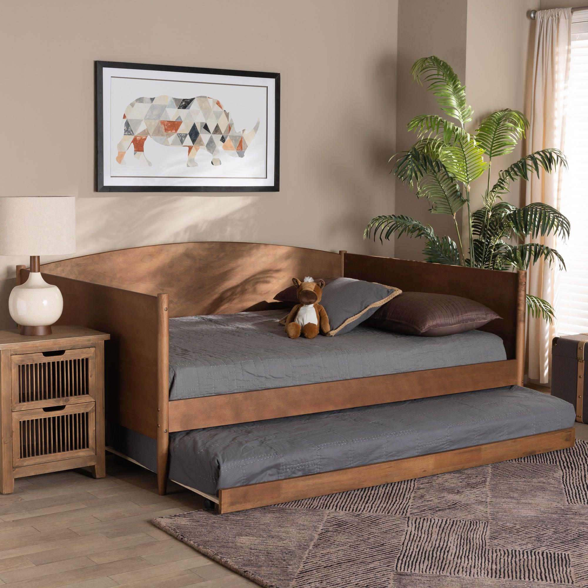 Veles Mid-Century Modern Ash Finished Wood Daybed with Trundle