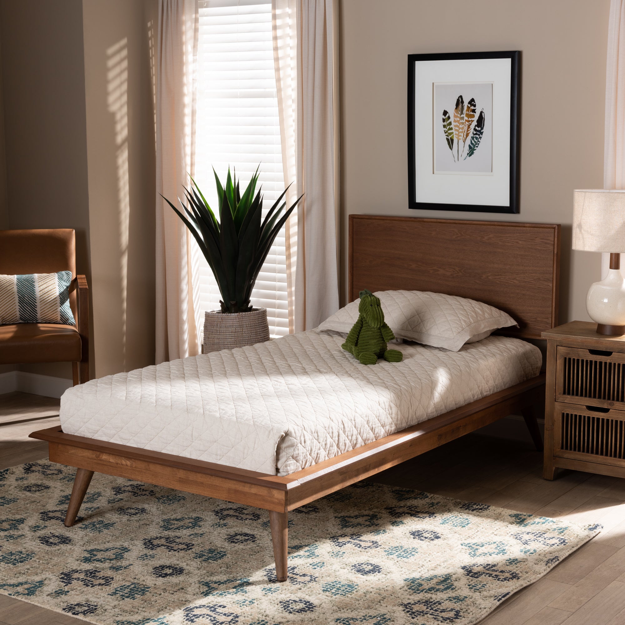 Karine Mid-Century Modern Finished Wood Platform Bed