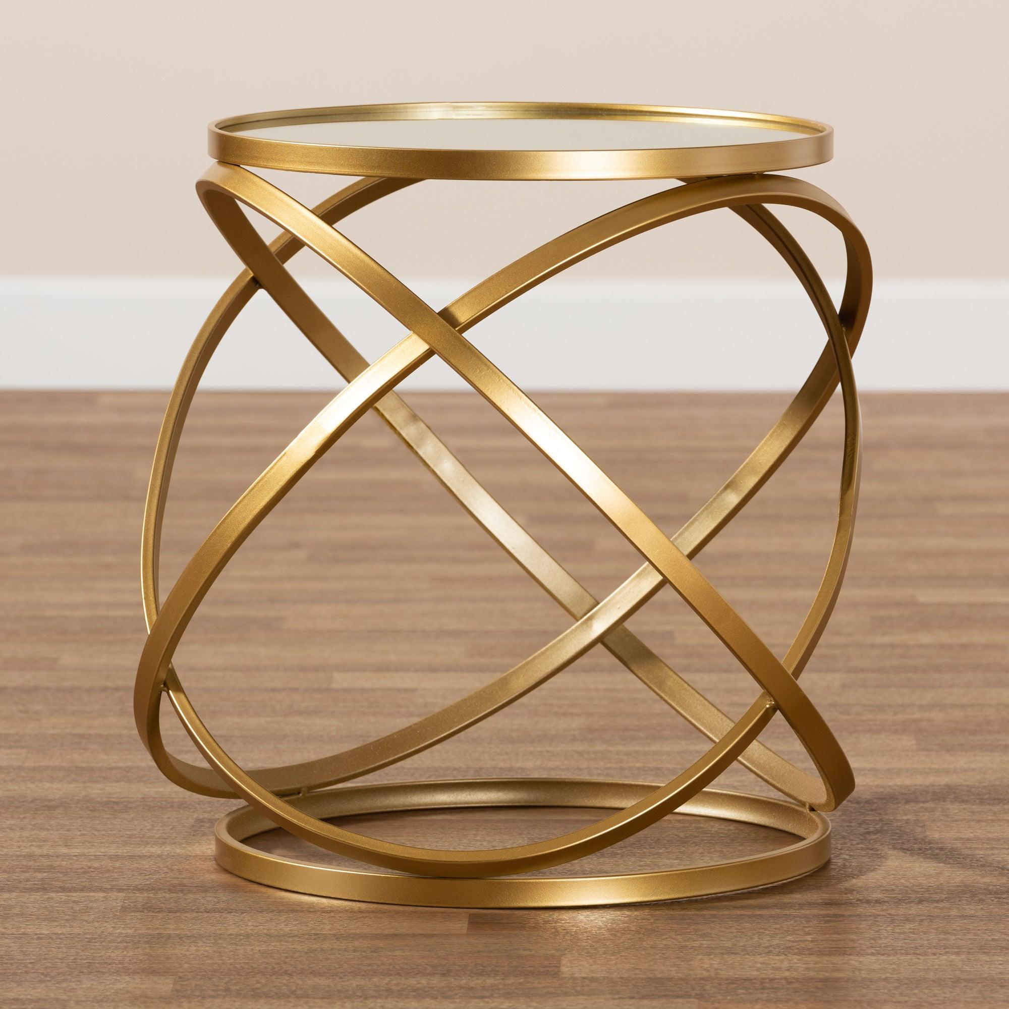 Desma Glam and Luxe Finished Metal and Mirrored Glass End Table