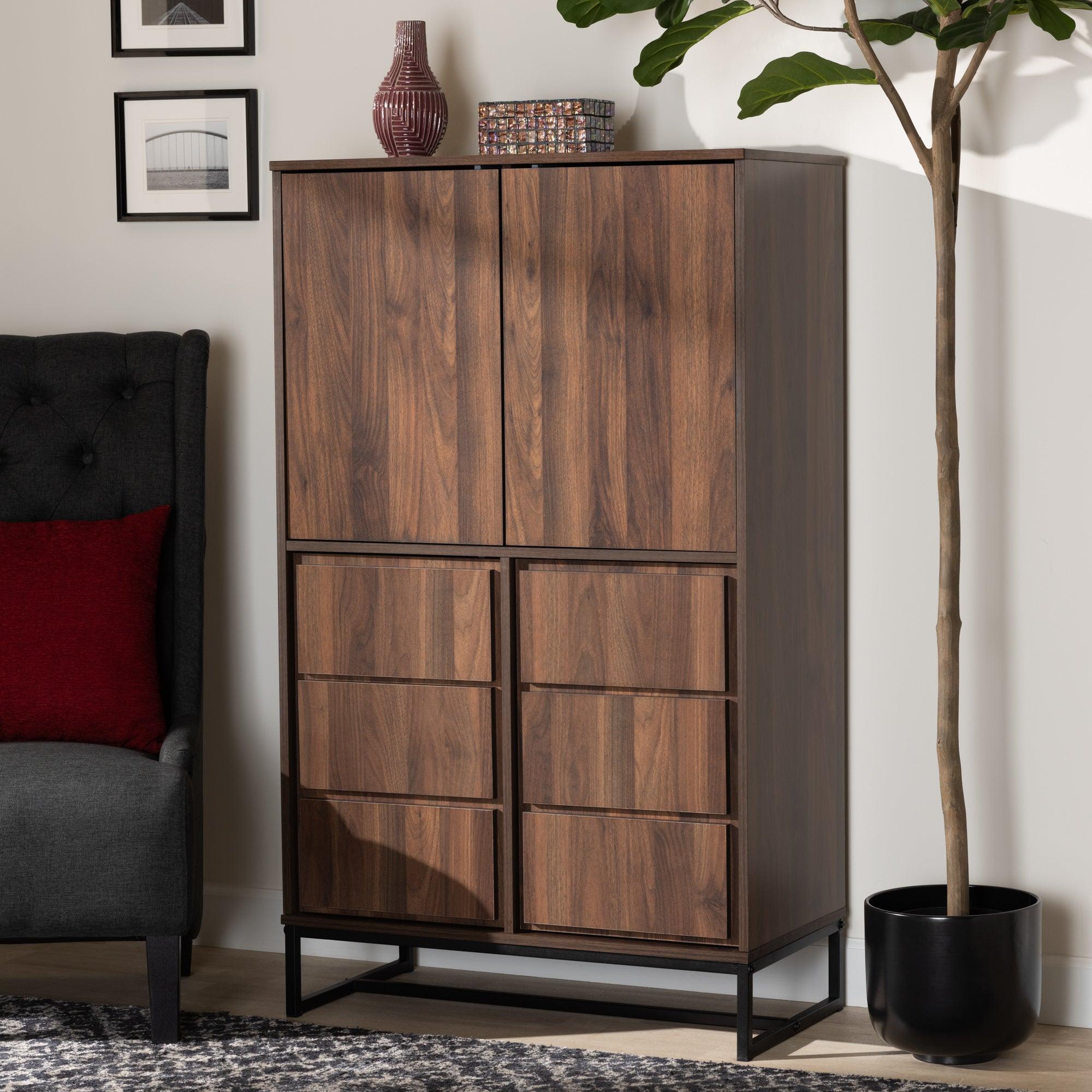 Neil Modern and Contemporary Finished Wood and Finished Metal Multipurpose Storage Cabinet
