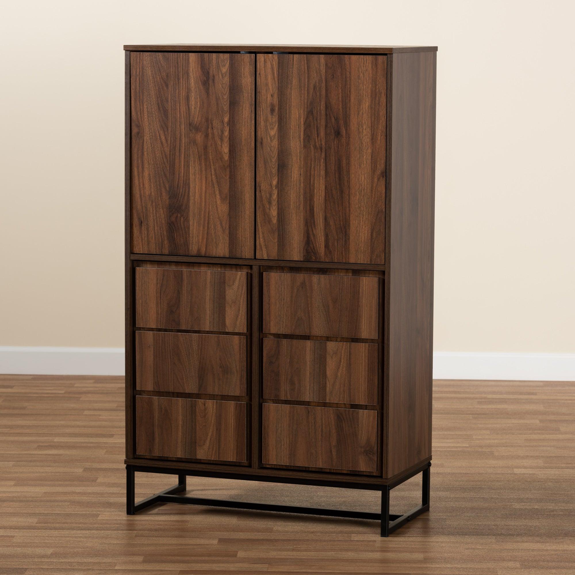 Neil Modern and Contemporary Finished Wood and Finished Metal Multipurpose Storage Cabinet