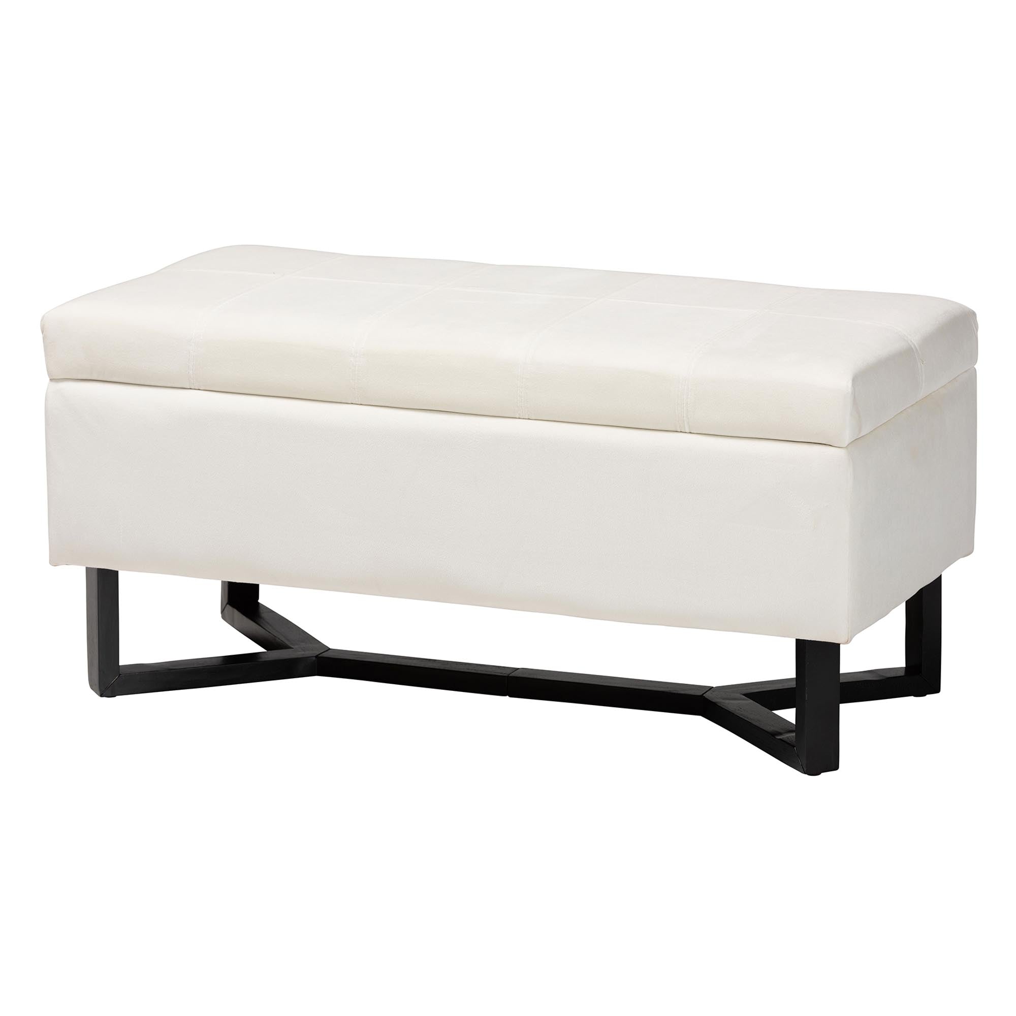 Esther Modern and Contemporary Velvet Fabric Upholstered and Finished Wood Storage Ottoman