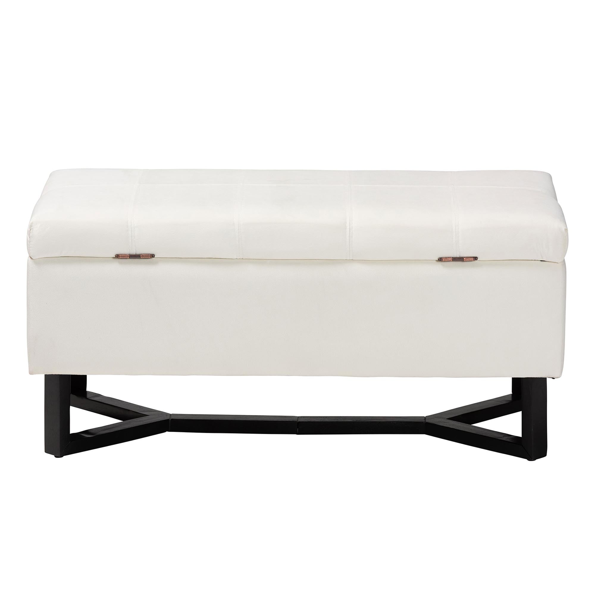 Esther Modern and Contemporary Velvet Fabric Upholstered and Finished Wood Storage Ottoman