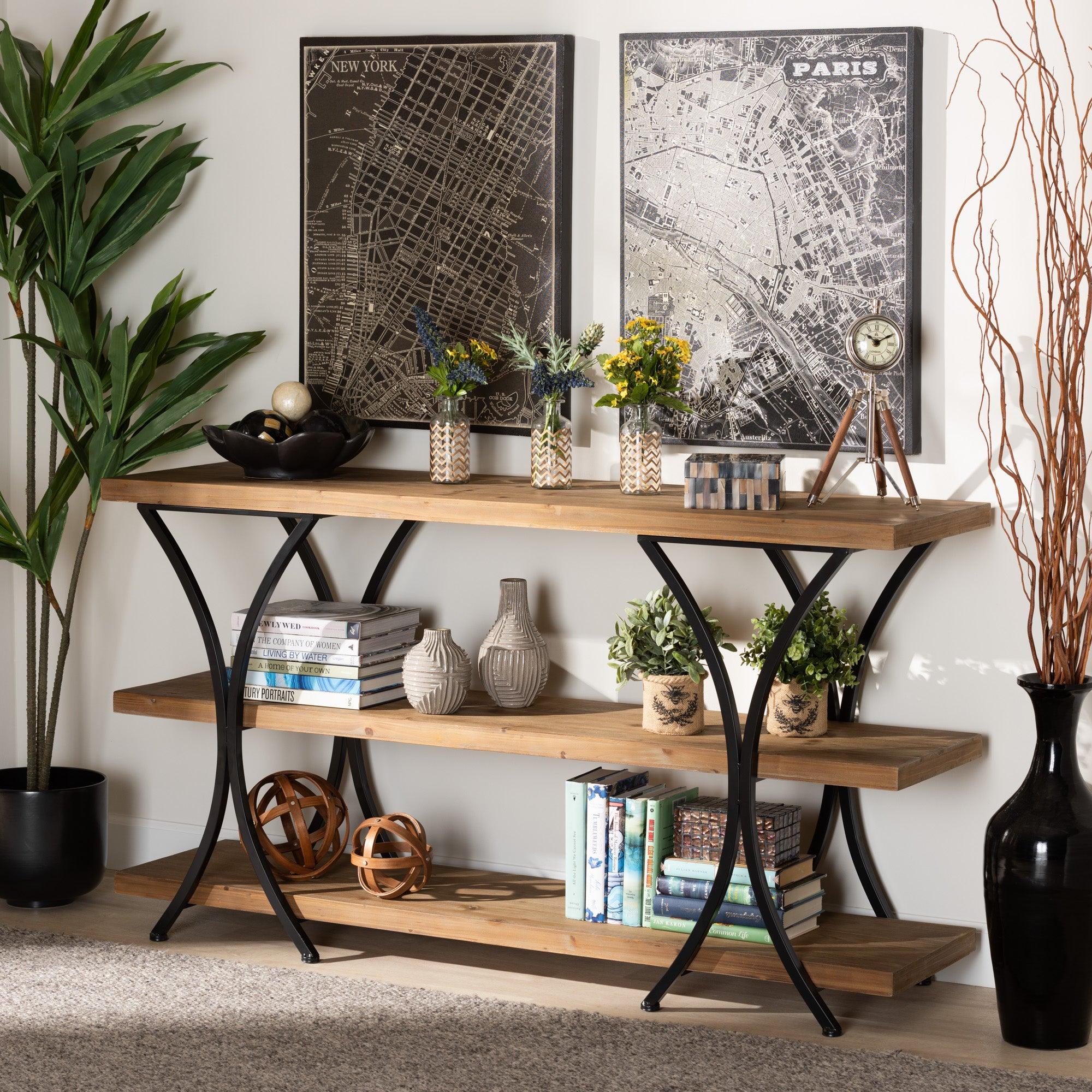 Terrell Modern Rustic and Industrial Finished Wood and Finished Metal Console Table