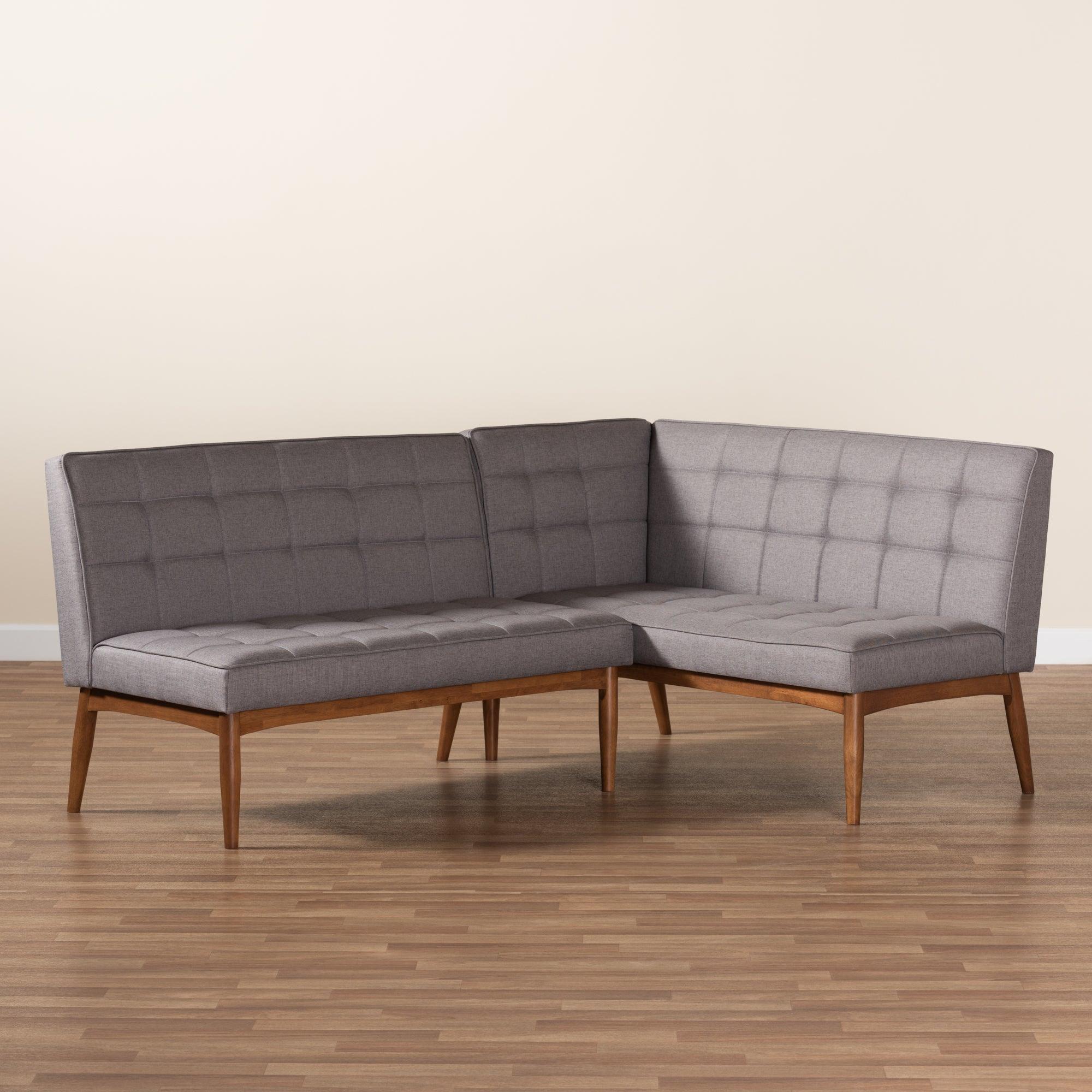 Sanford Mid-Century Modern Fabric Upholstered and Finished Wood 2-Piece Dining Nook Banquette Set