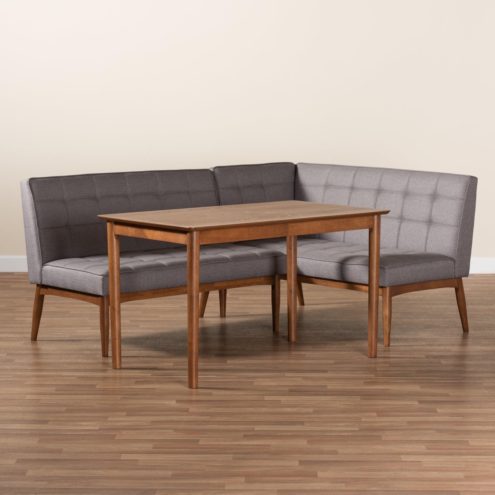 Sanford Mid-Century Modern Fabric Upholstered and Finished Wood 3-Piece Dining Nook Set