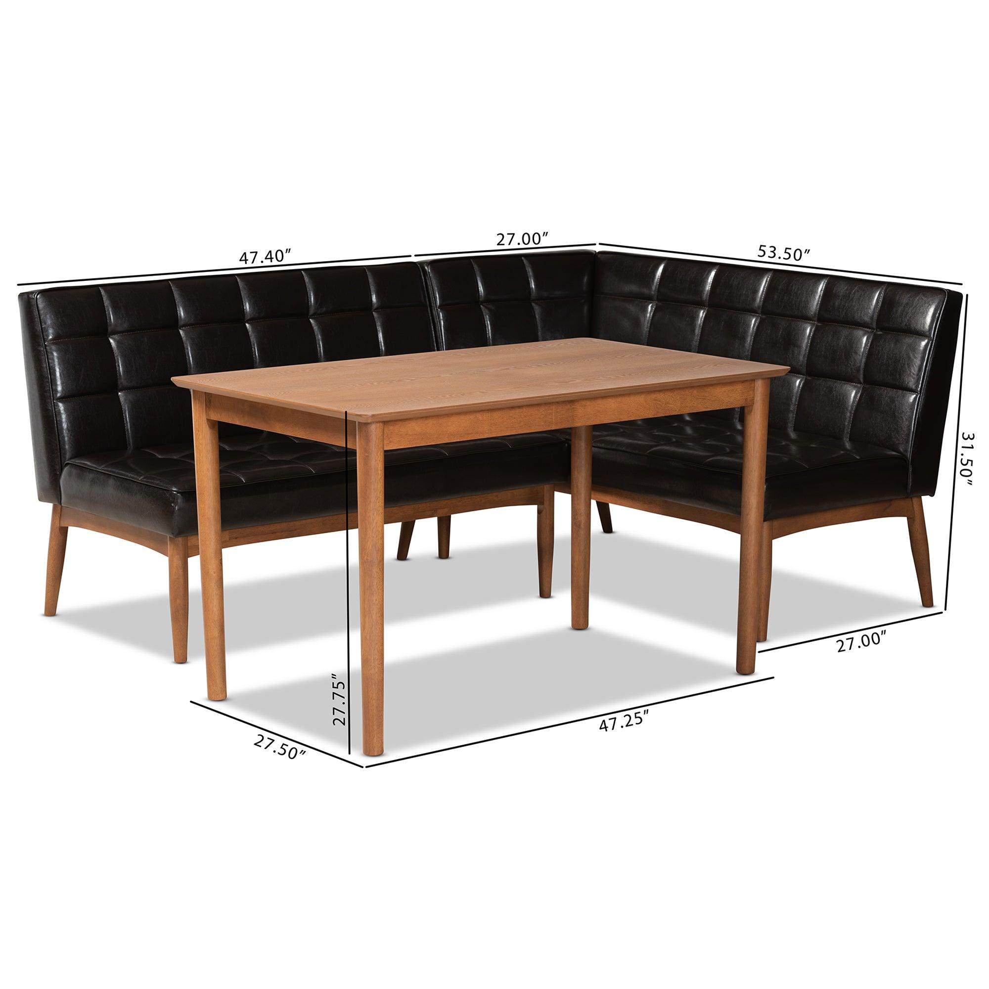 Sanford Mid-Century Modern Faux Leather Upholstered and Finished Wood 3-Piece Dining Nook Set