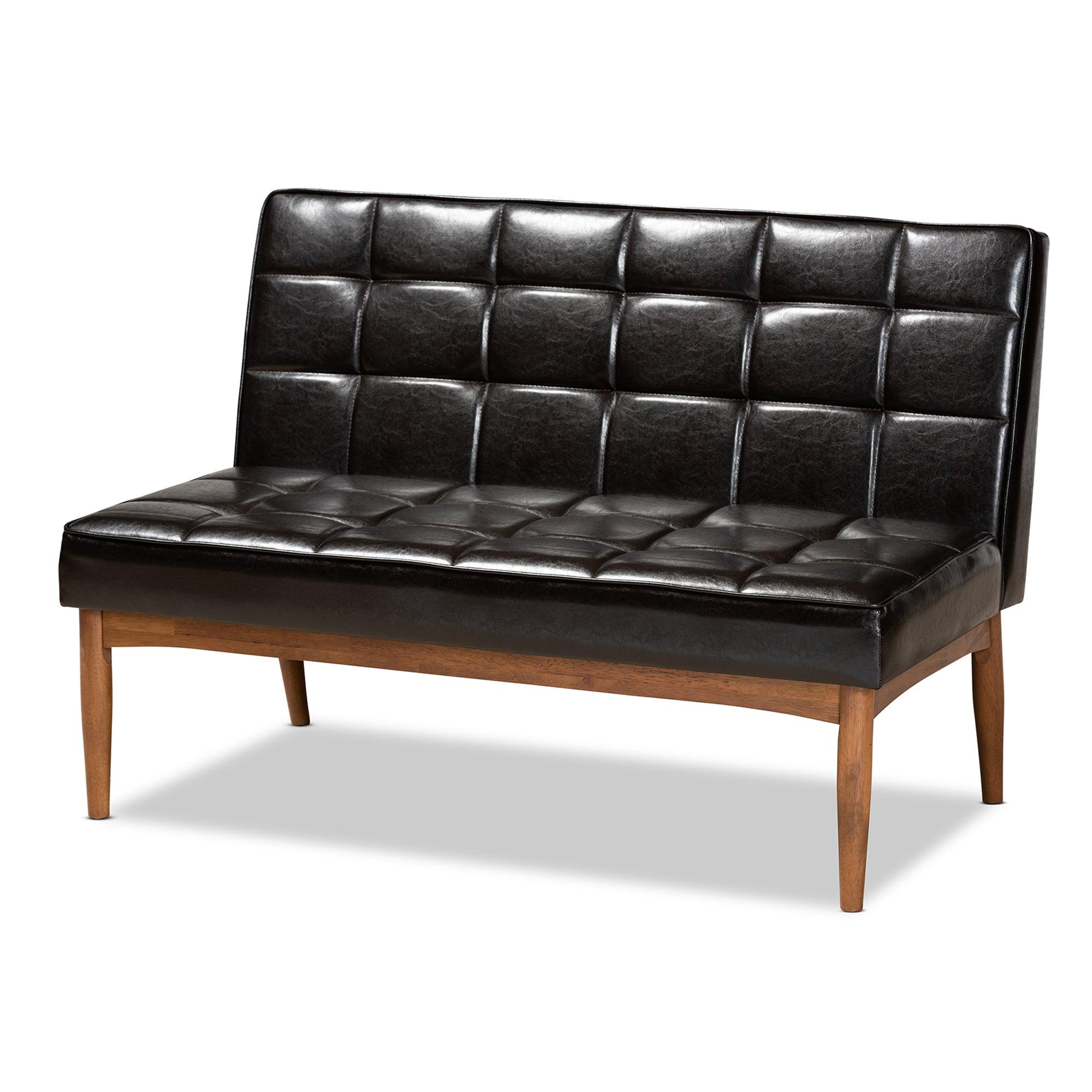 Sanford Mid-Century Modern Faux Leather Upholstered and Finished Wood 3-Piece Dining Nook Set