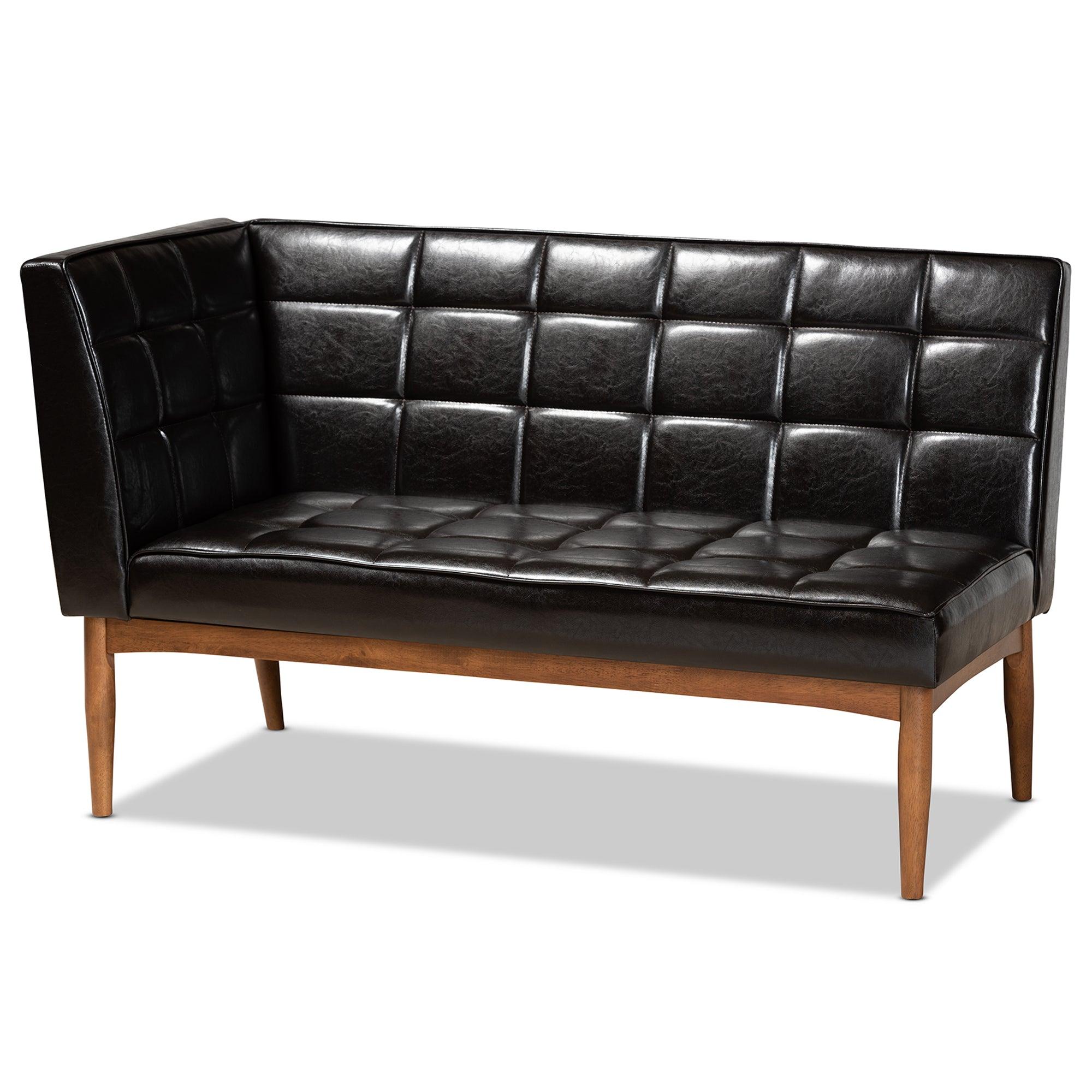 Sanford Mid-Century Modern Faux Leather Upholstered and Finished Wood 3-Piece Dining Nook Set