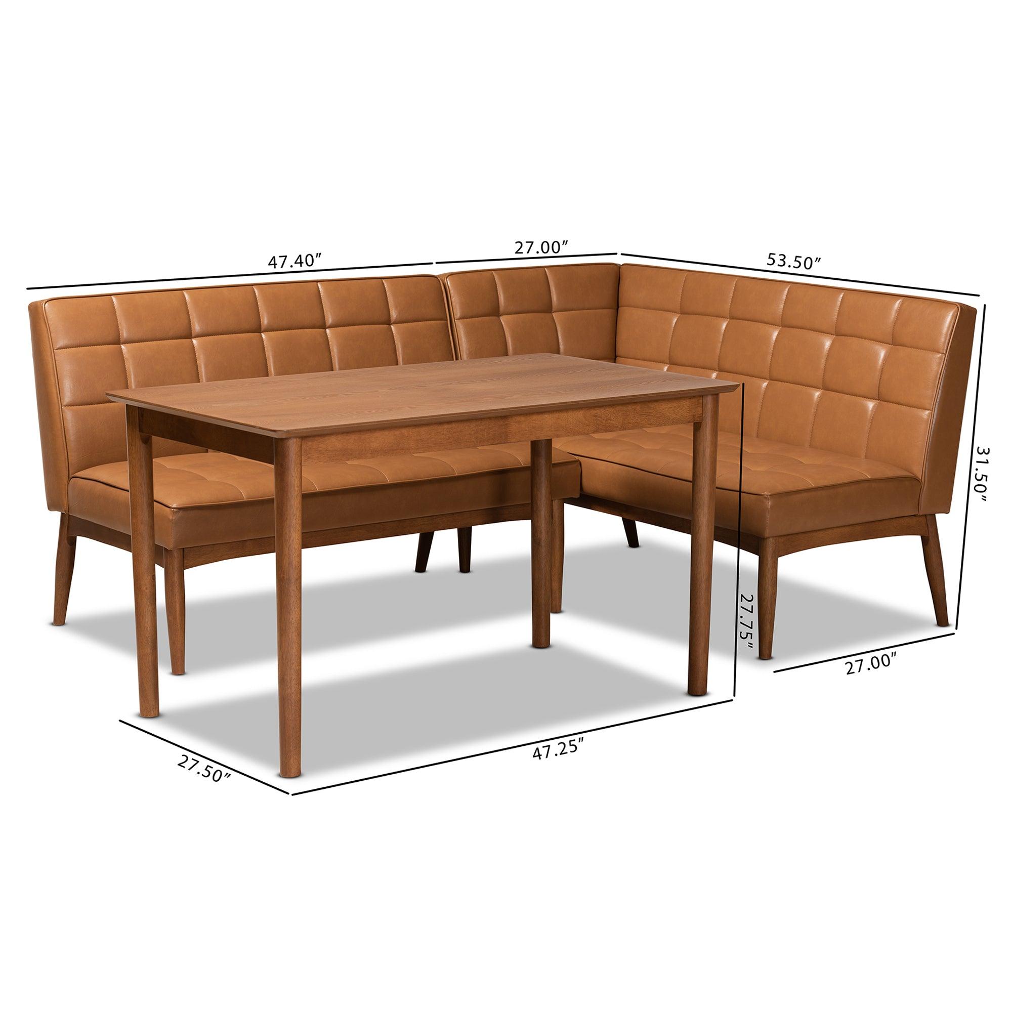 Sanford Mid-Century Modern Faux Leather Upholstered and Finished Wood 3-Piece Dining Nook Set