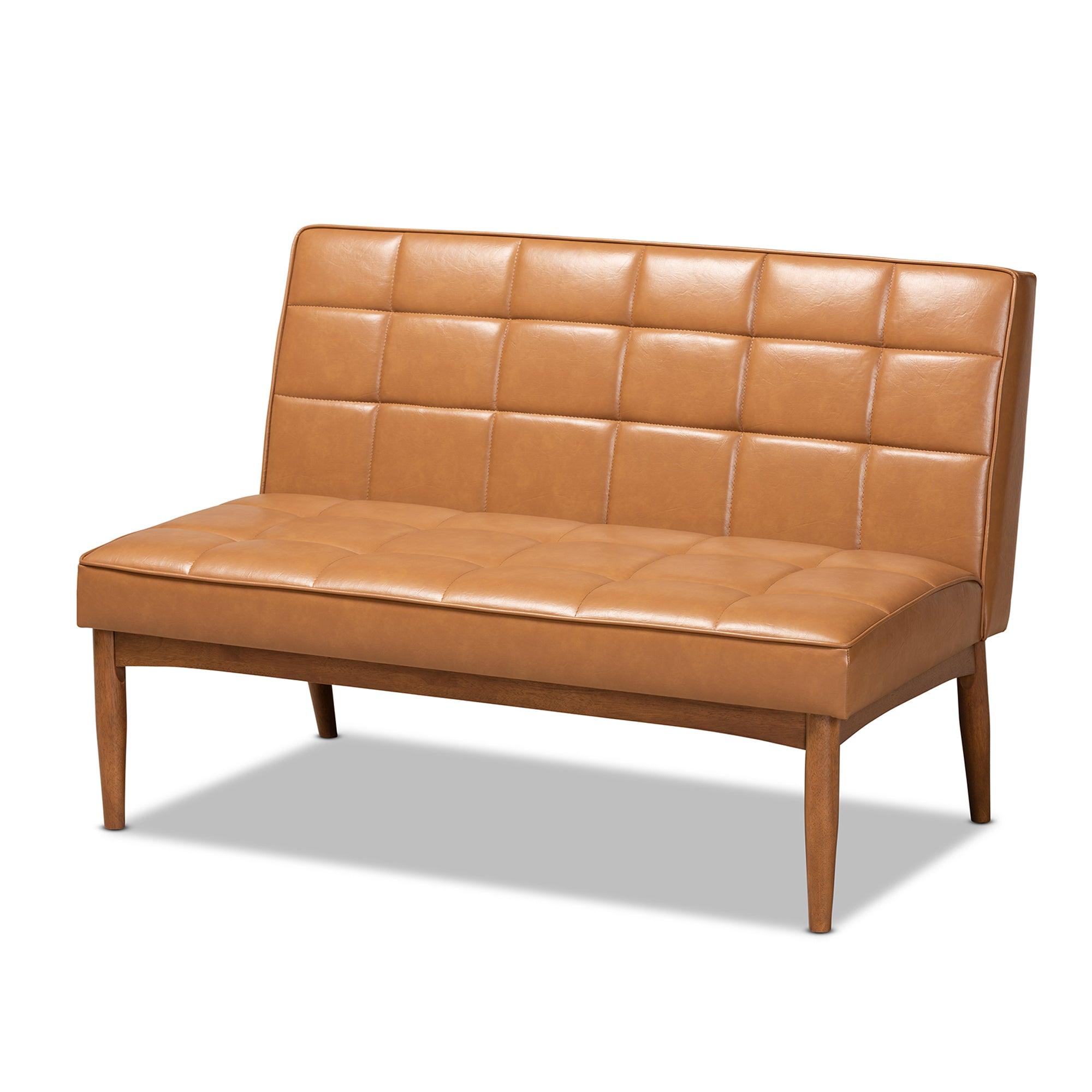 Sanford Mid-Century Modern Faux Leather Upholstered and Finished Wood 3-Piece Dining Nook Set