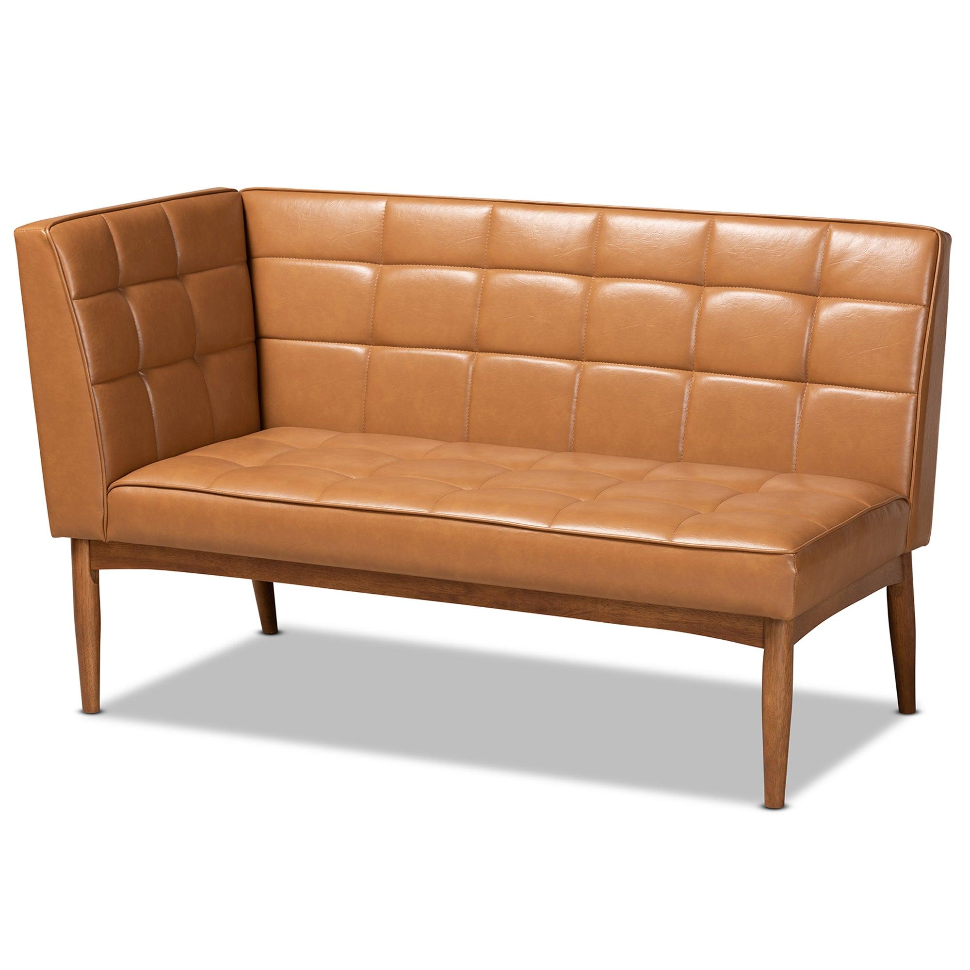 Sanford Mid-Century Modern Faux Leather Upholstered and Finished Wood 3-Piece Dining Nook Set