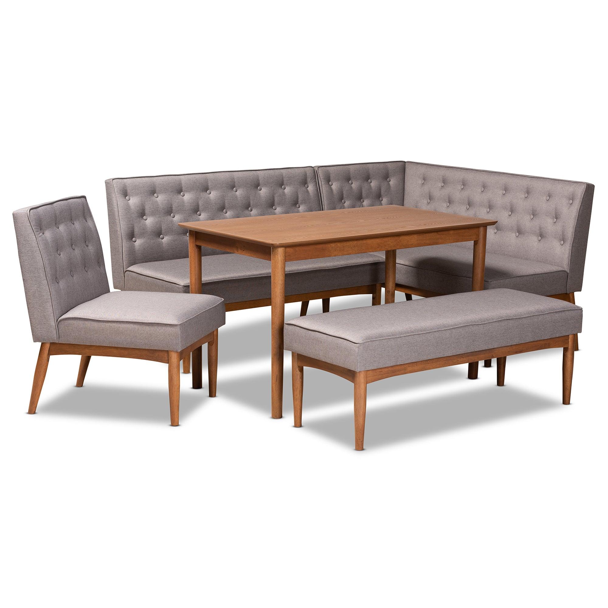 Riordan Mid-Century Modern Fabric Upholstered and Finished Wood 5-Piece Dining Nook Set
