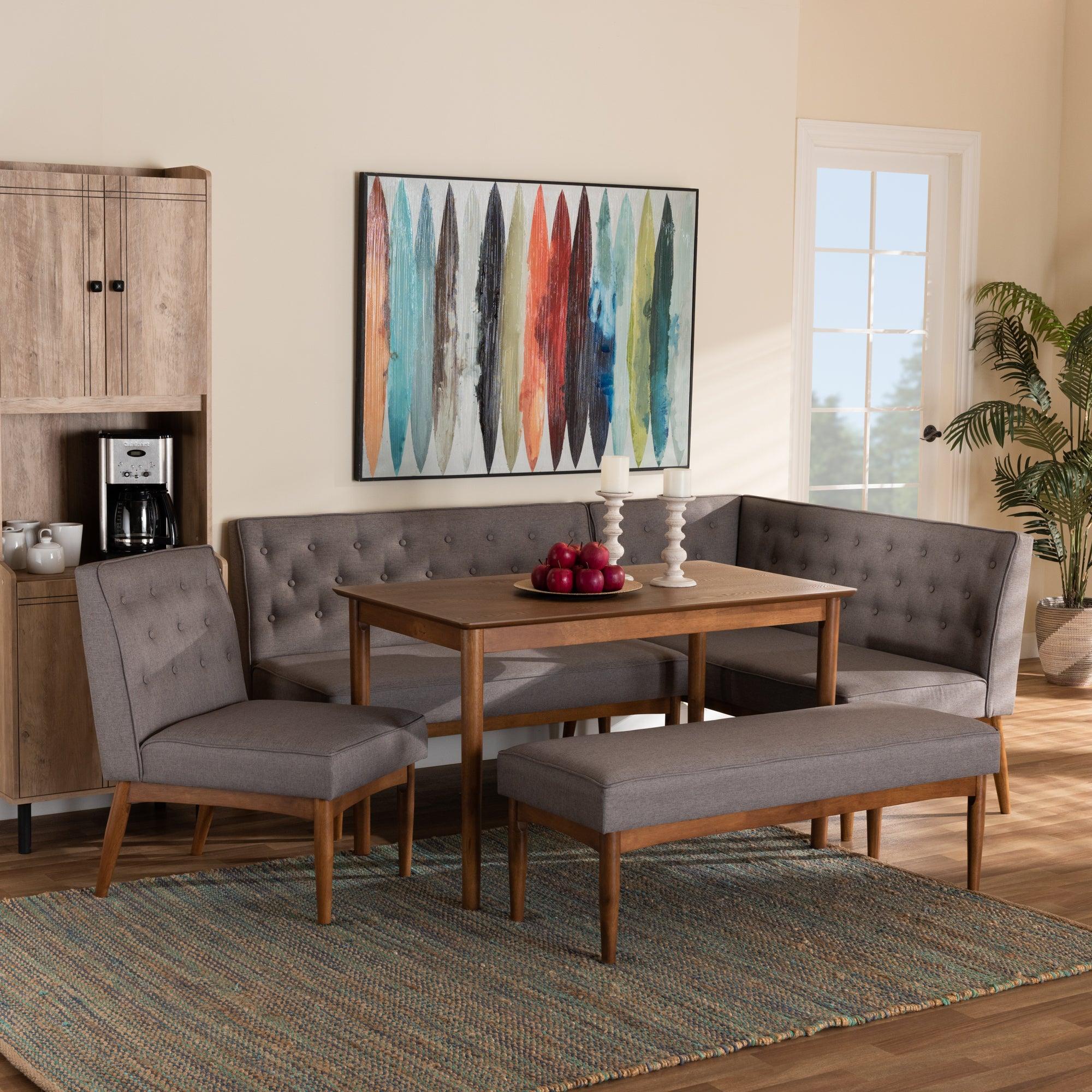 Riordan Mid-Century Modern Fabric Upholstered and Finished Wood 5-Piece Dining Nook Set
