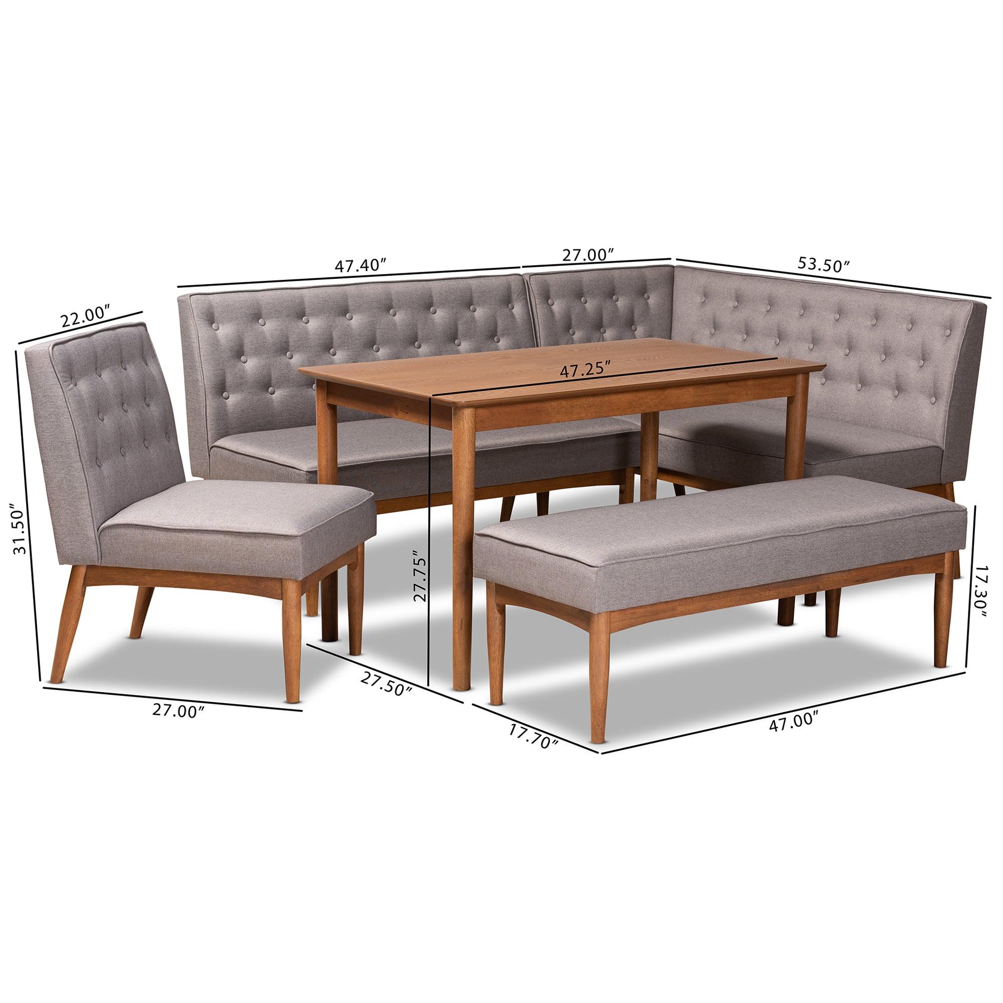 Riordan Mid-Century Modern Fabric Upholstered and Finished Wood 5-Piece Dining Nook Set