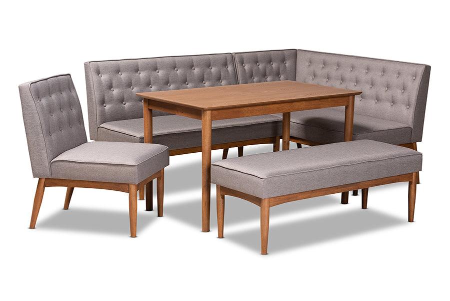Riordan Mid-Century Modern Fabric Upholstered and Finished Wood 5-Piece Dining Nook Set