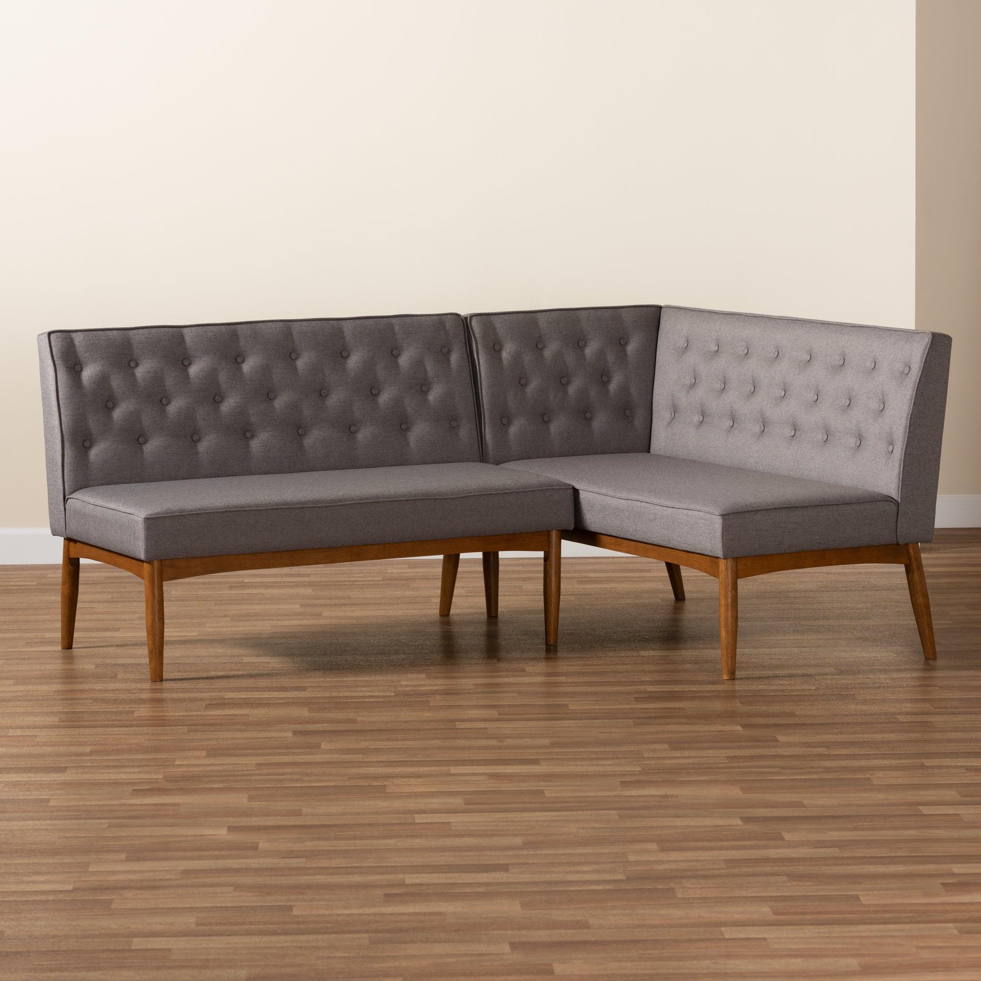 Riordan Mid-Century Modern Fabric Upholstered and Finished Wood 2-Piece Dining Nook Banquette Set