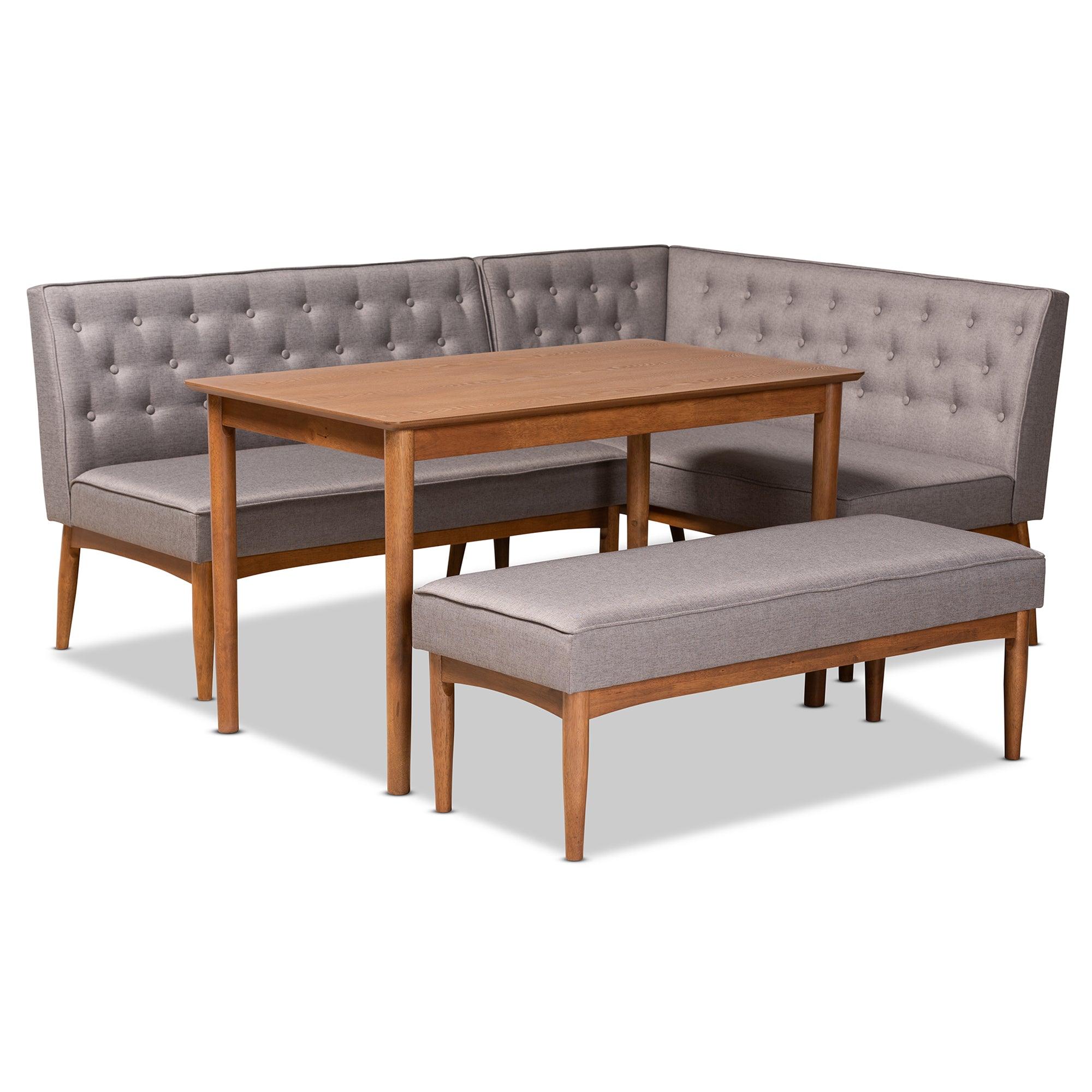 Riordan Mid-Century Modern Fabric Upholstered and Finished Wood 4-Piece Dining Nook Set