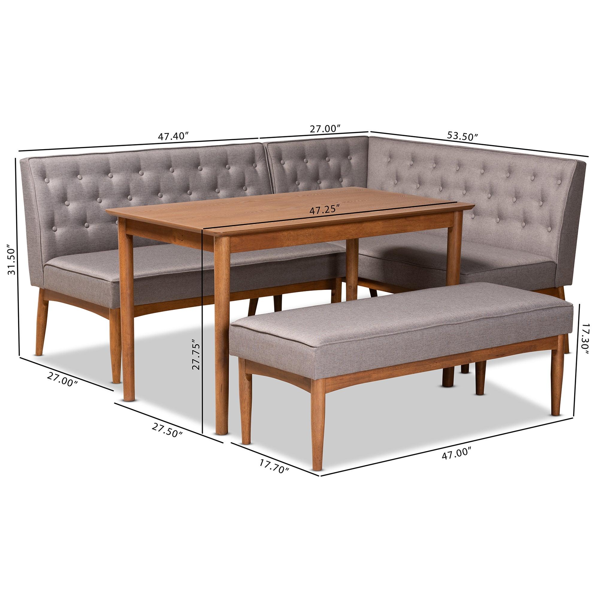 Riordan Mid-Century Modern Fabric Upholstered and Finished Wood 4-Piece Dining Nook Set